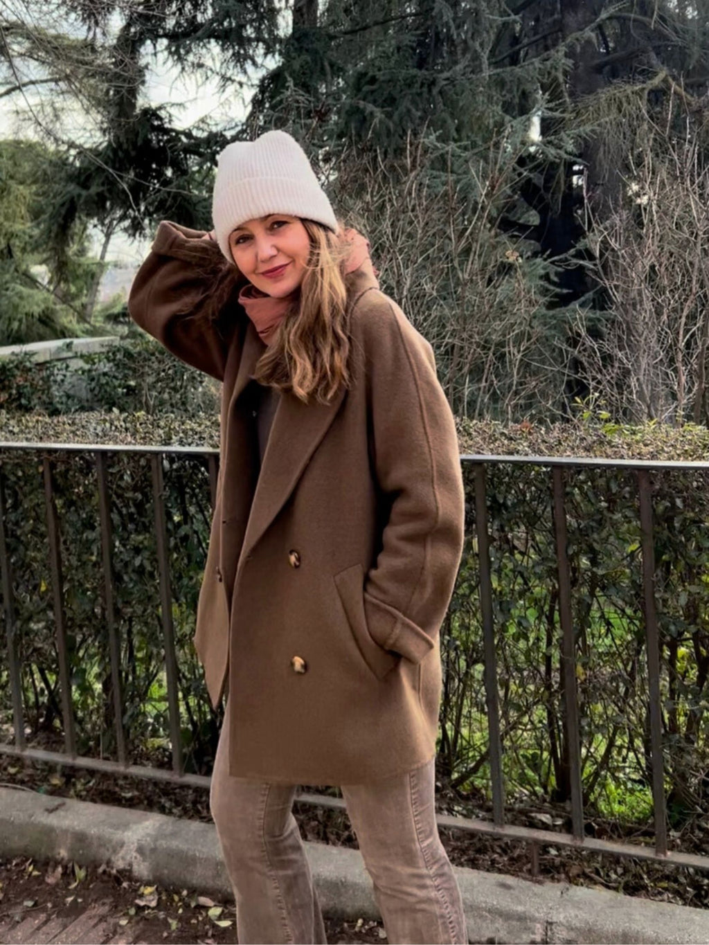 Chaqueton Doble Paño 70% Lana Cruzado - Camel Oscuro