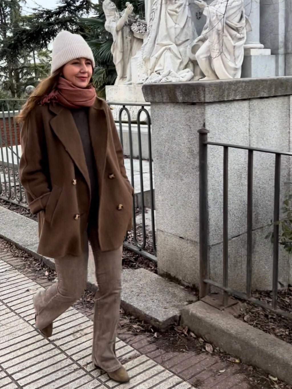 Chaqueton Doble Paño 70% Lana Cruzado - Camel Oscuro