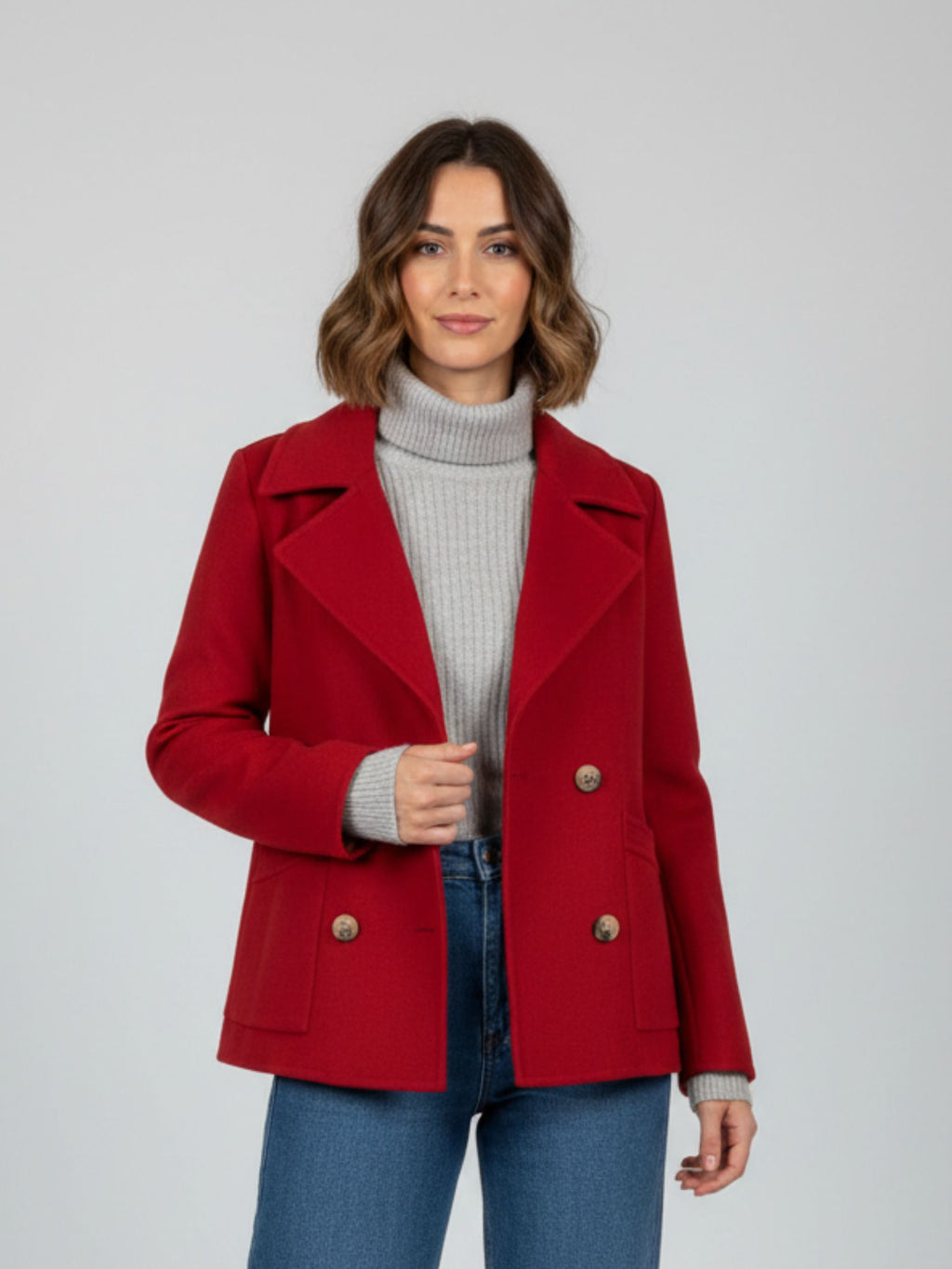 Chaquetón Doble Paño 70% Lana - Rojo