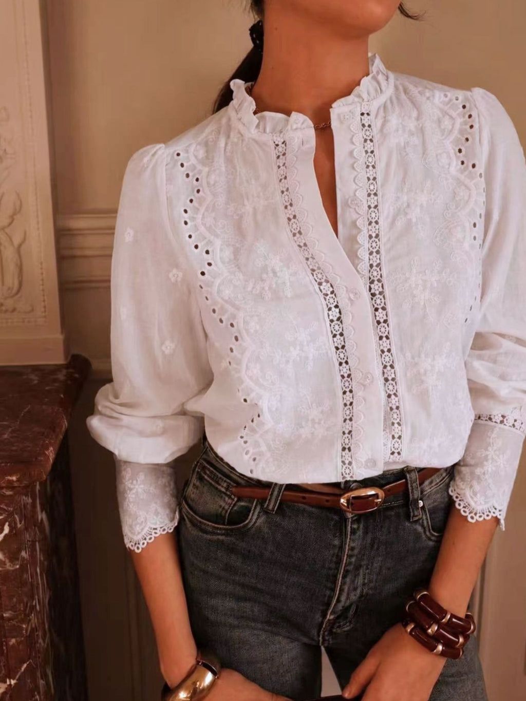 CAMISA ROMANTICA BORDADOS - BLANCA