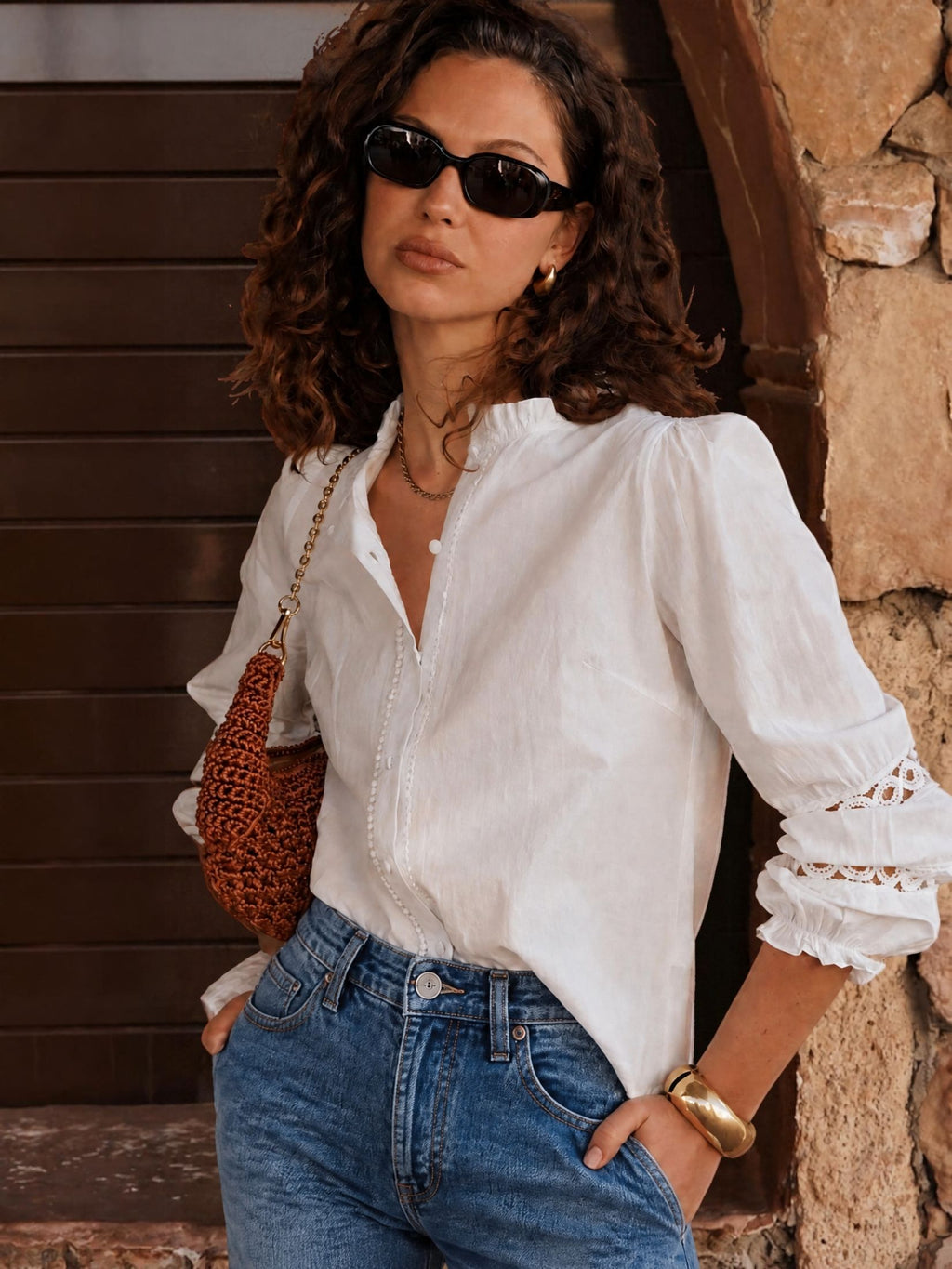 CAMISA MANGAS BORDADOS CALADOS - BLANCA