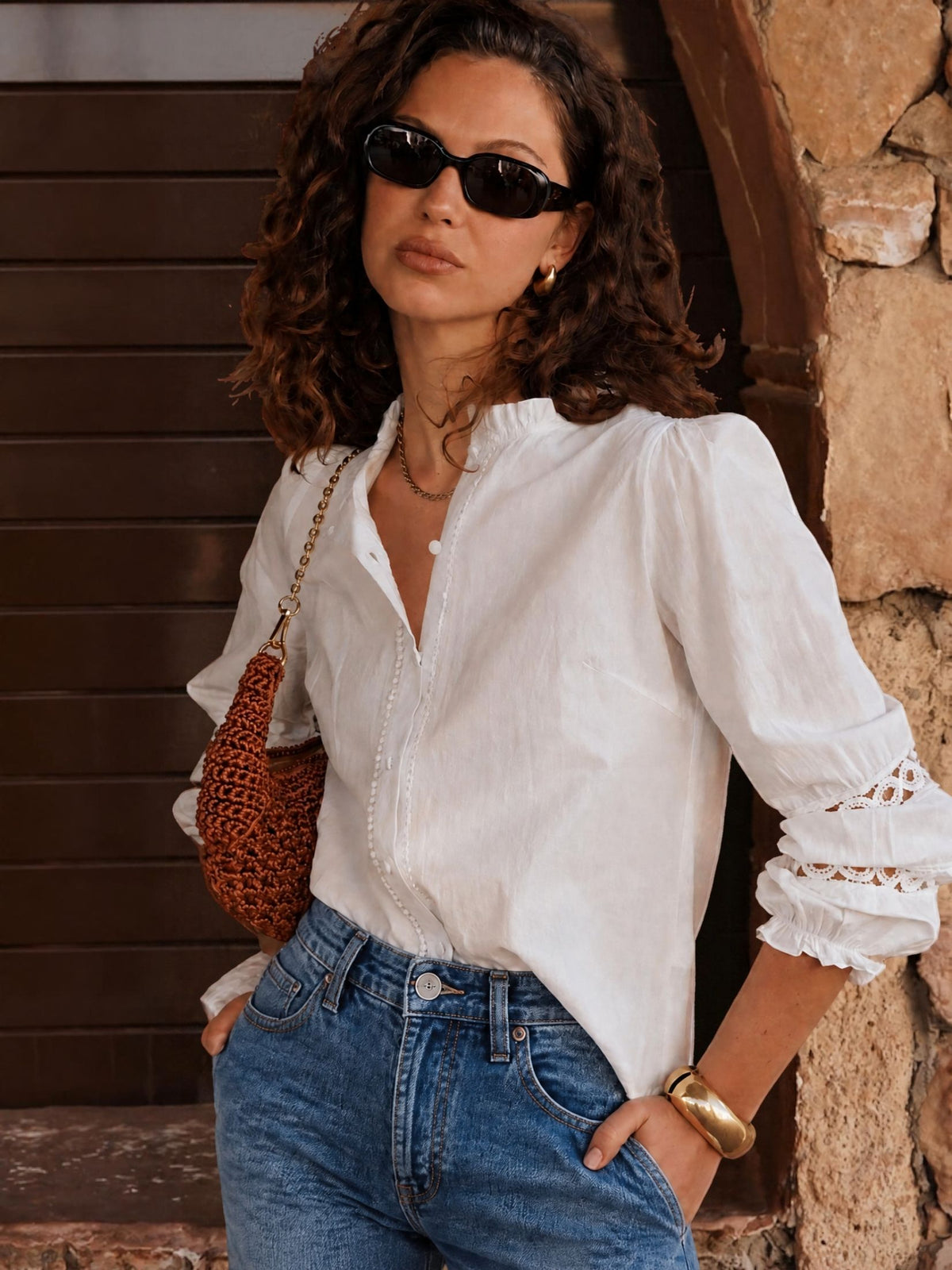 CAMISA MANGAS BORDADOS CALADOS - BLANCA