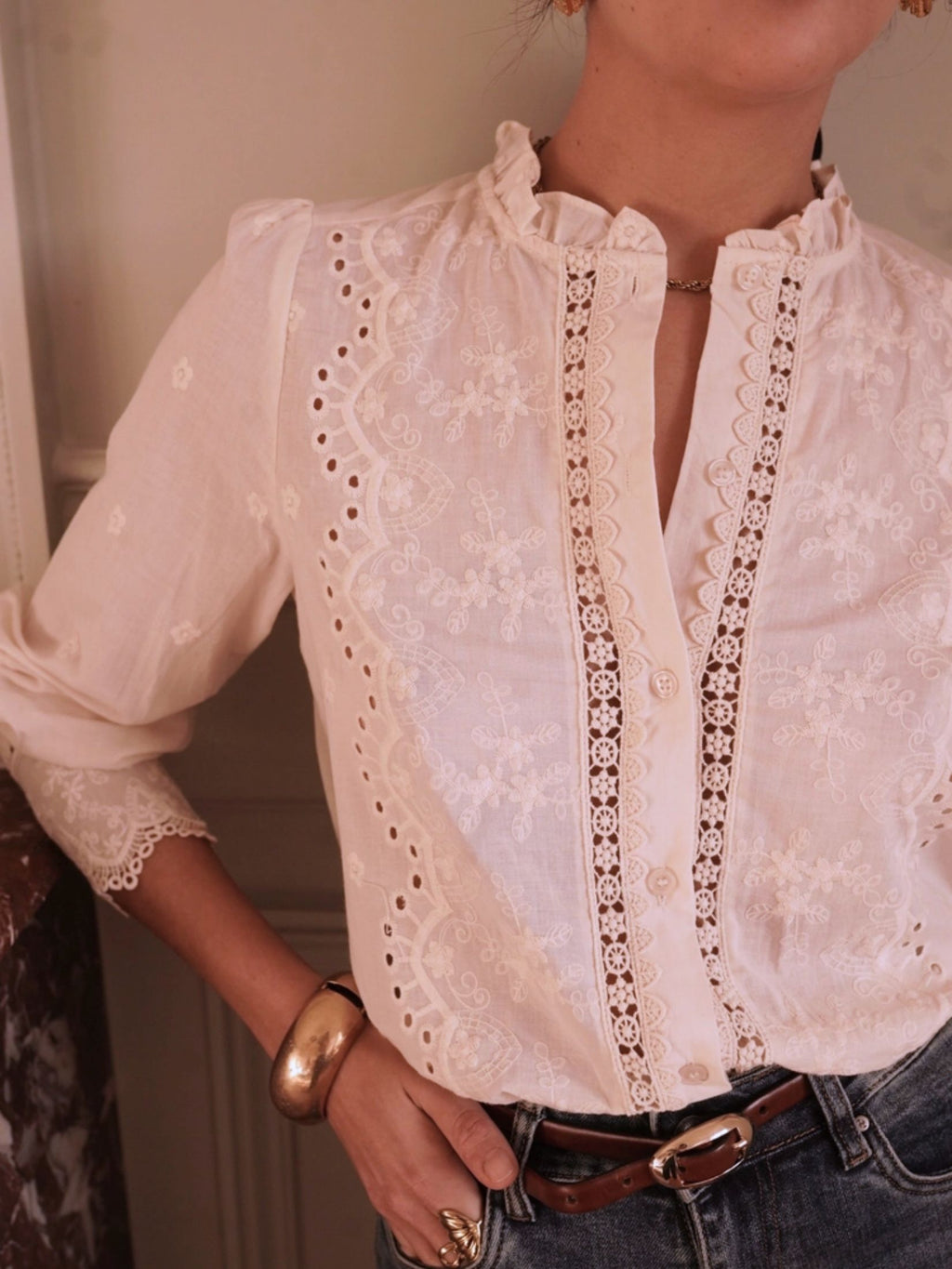 CAMISA ROMANTICA BORDADOS - BLANCA