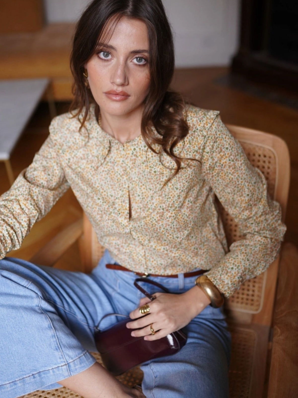 CAMISA FLORES LIBERTY BABERO - MANTEQUILLA