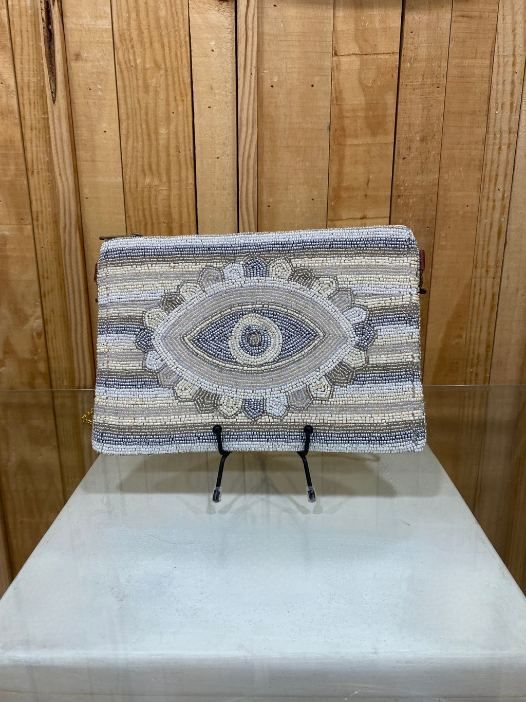 Cartera Piedras Ojo Turco - Blanco Plata y Dorado
