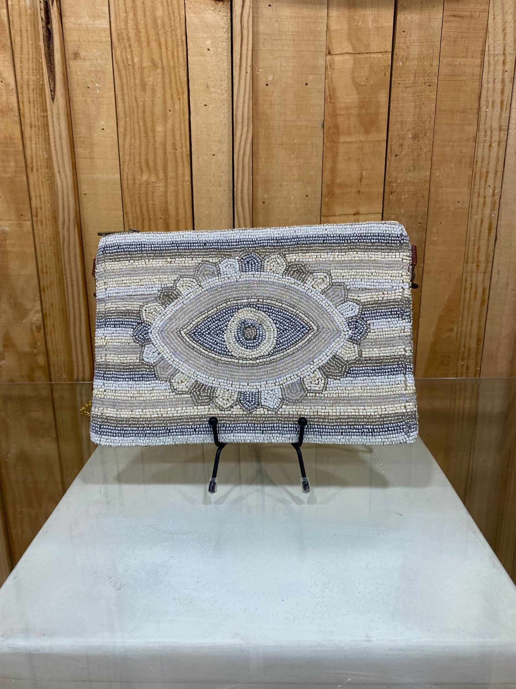 Cartera Piedras Ojo Turco - Blanco Plata y Dorado