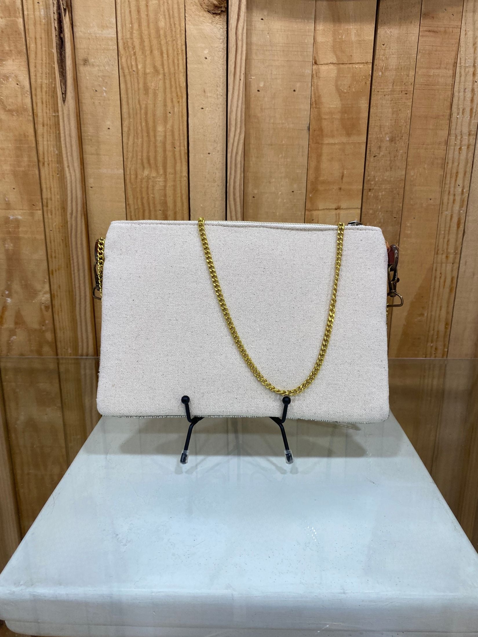 Cartera Piedras Ojo Turco - Blanco Plata y Dorado