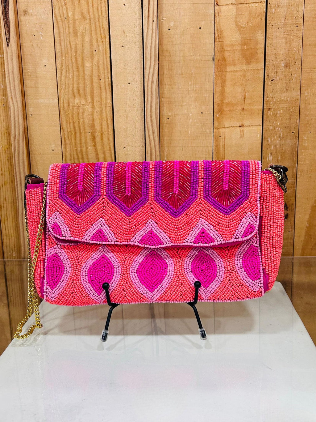Bolso Clutch Pedreria - Fucsia Rosa Dorado