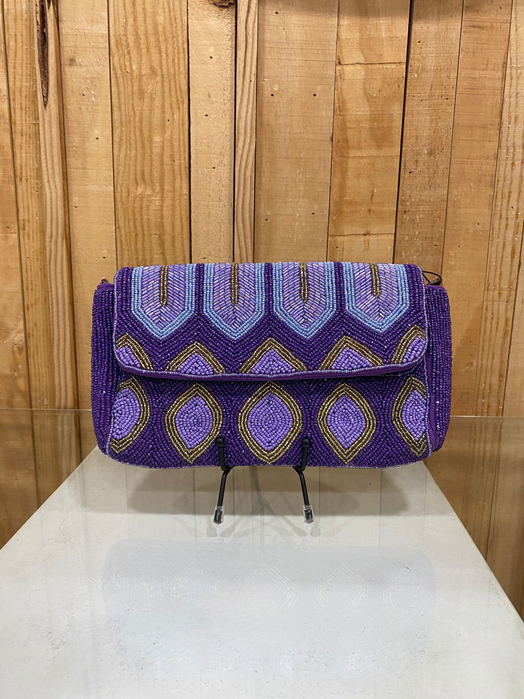 Bolso Clutch Pedreria - Morado Lila y Dorado