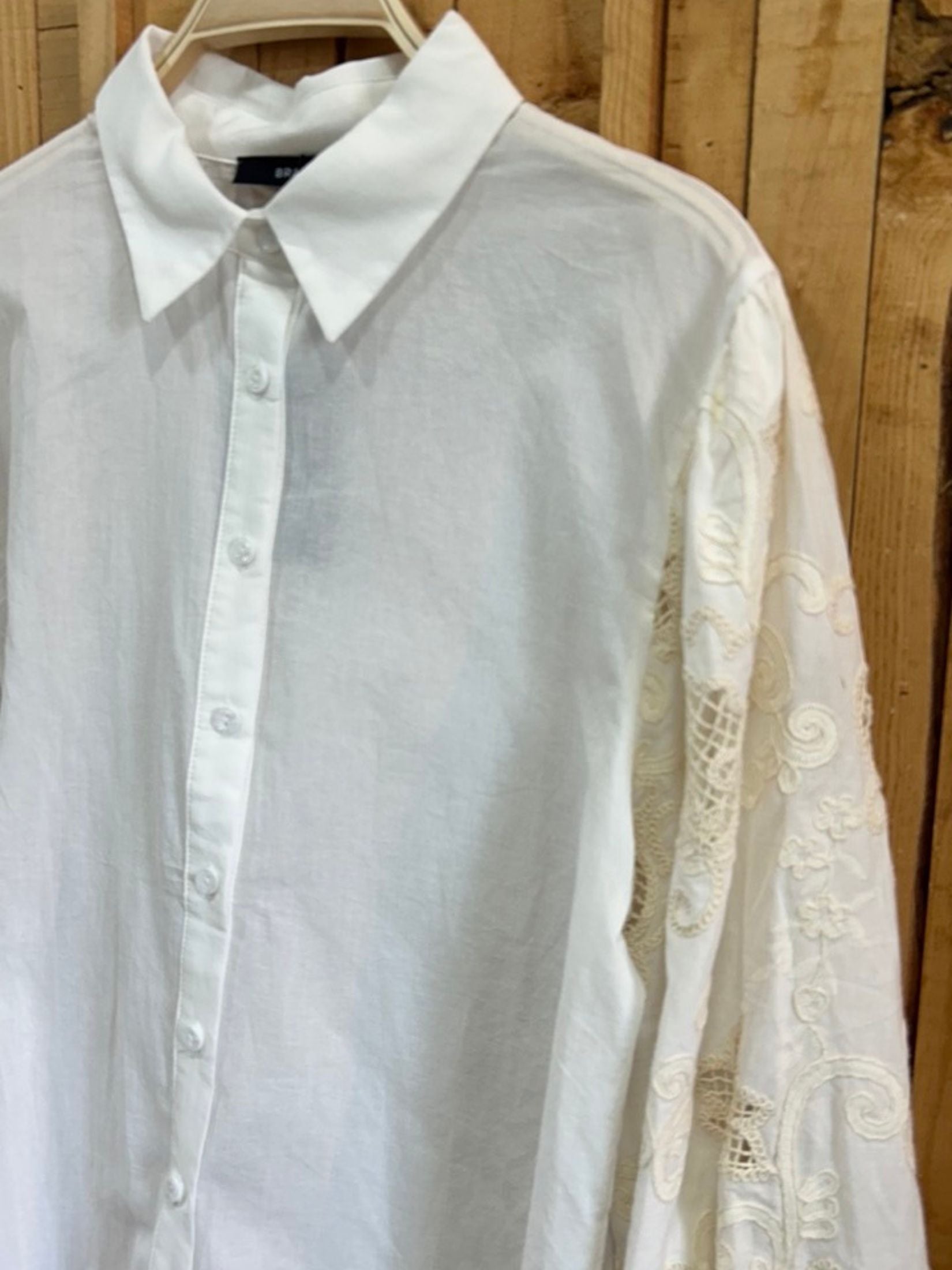 Camisa Manga Abullonada Bordados - Blanco
