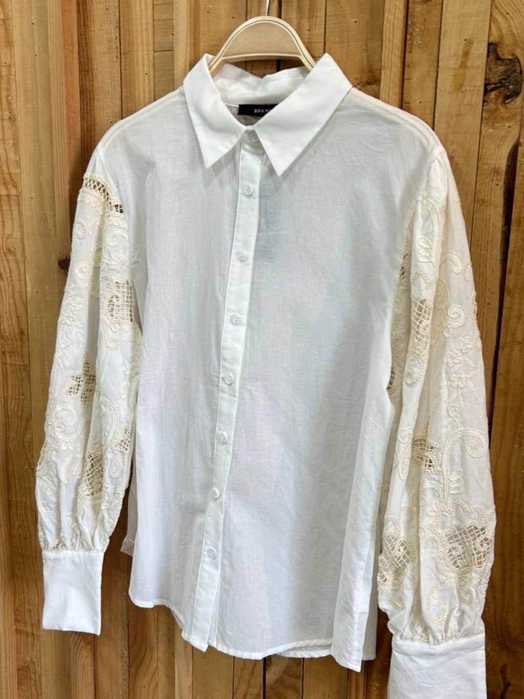 Camisa Manga Abullonada Bordados - Blanco