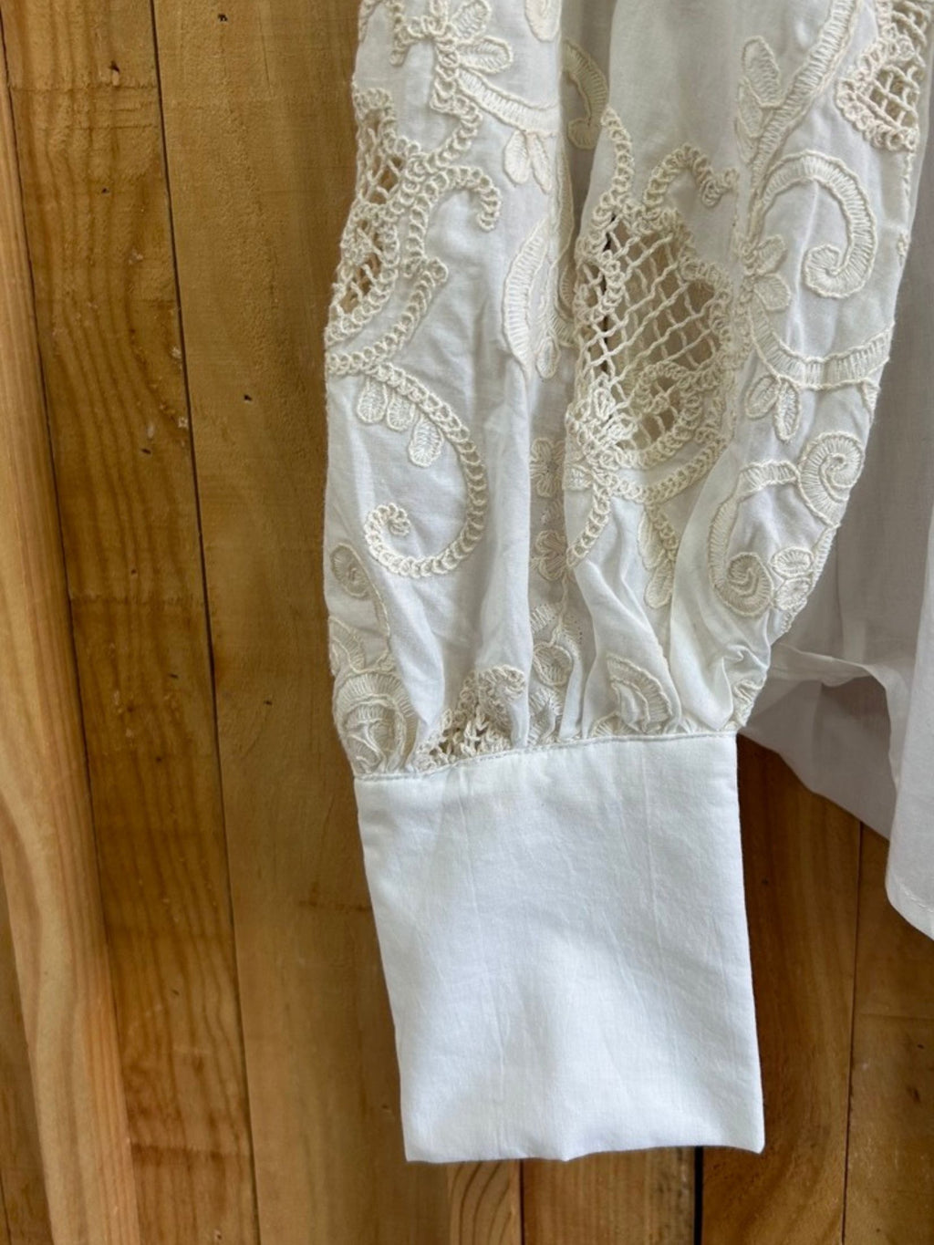 Camisa Manga Abullonada Bordados - Blanco