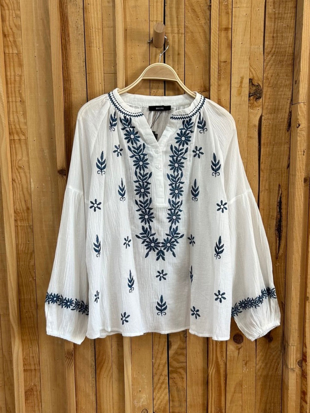 Camisa Cuello Mao - Bordados Azul