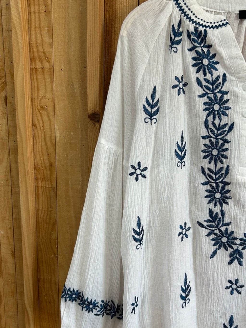 Camisa Cuello Mao - Bordados Azul