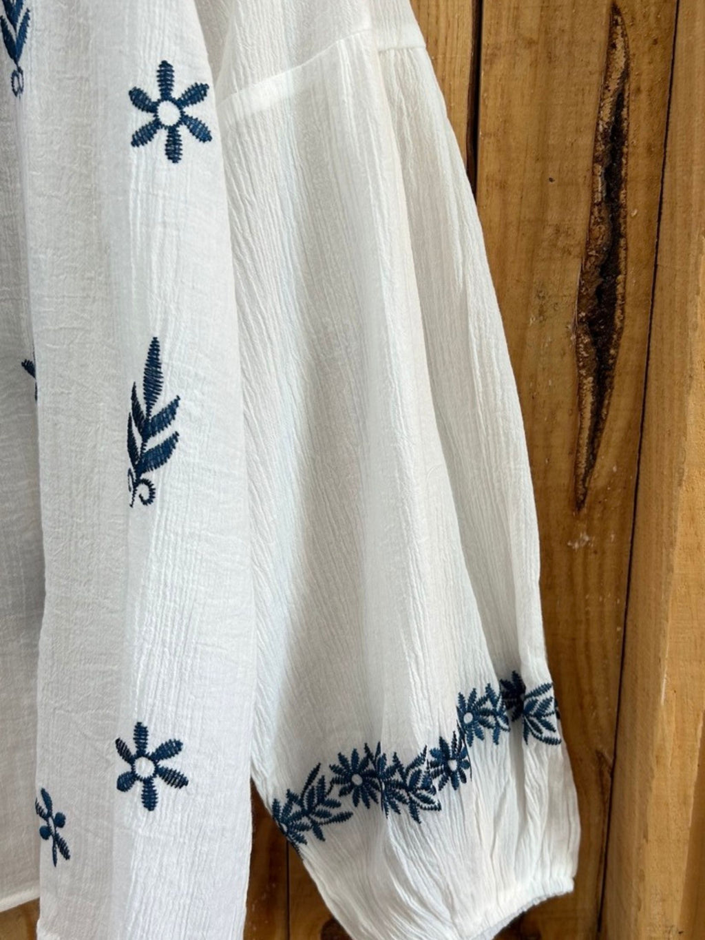 Camisa Cuello Mao - Bordados Azul