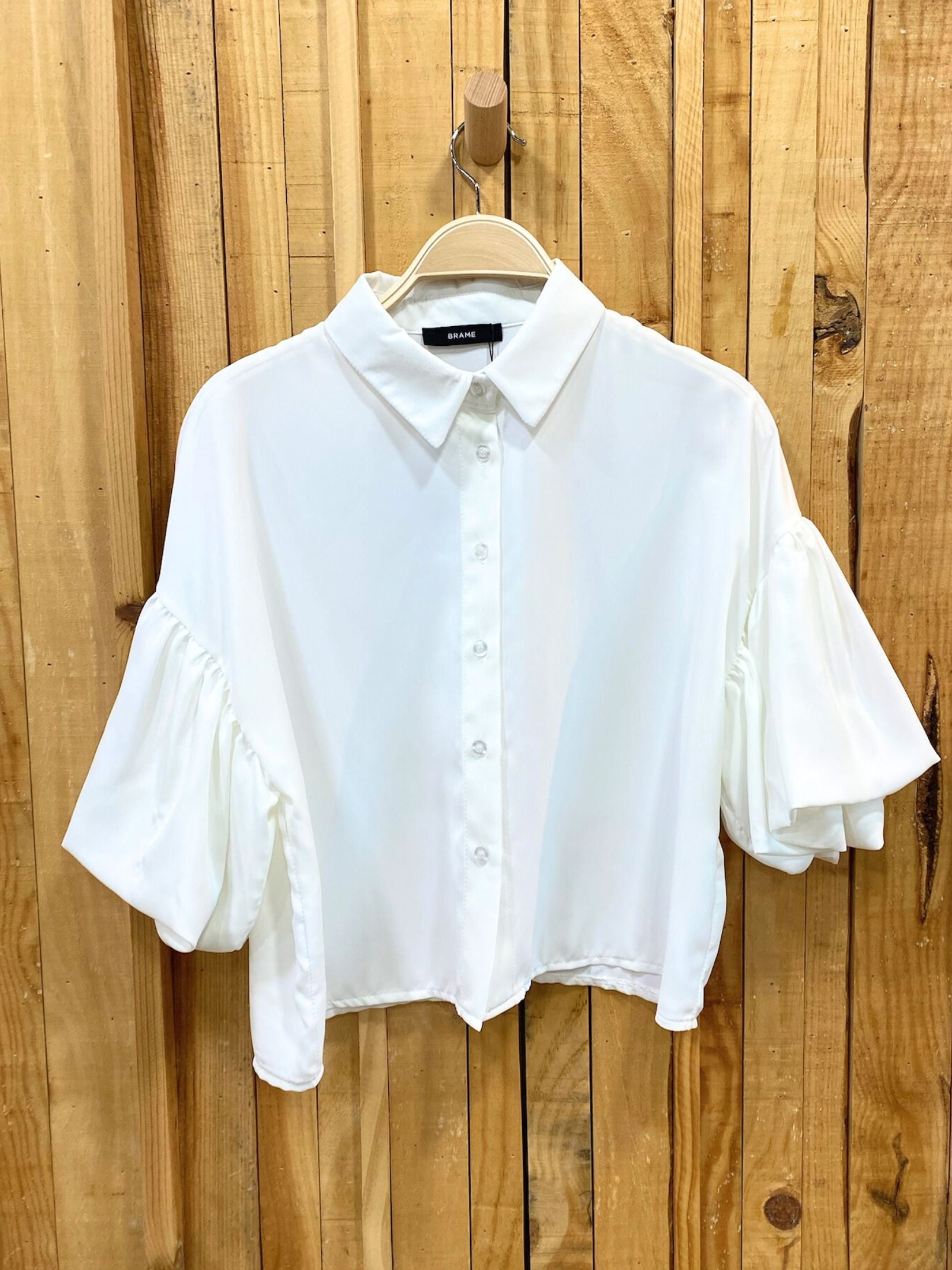 Camisa corta fluida manga abullonada - Blanco