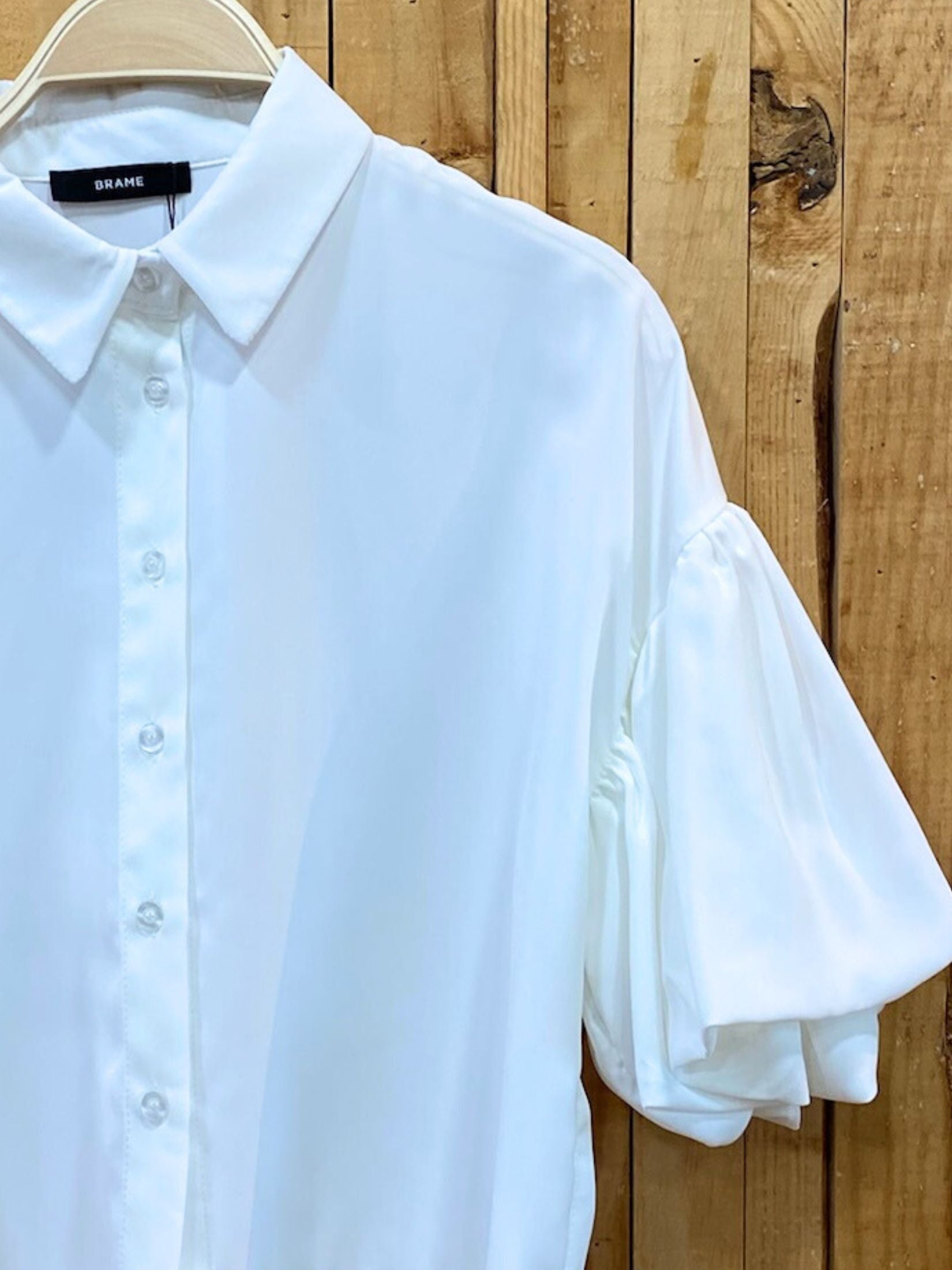 Camisa corta fluida manga abullonada - Blanco