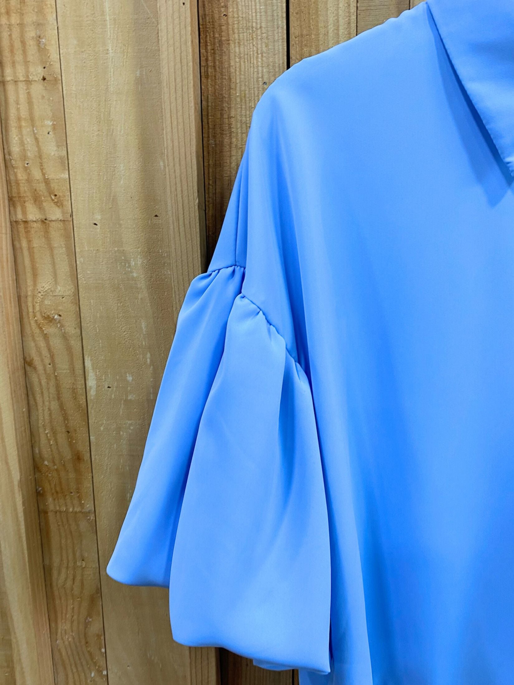 Camisa corta fluida manga abullonada - Azul