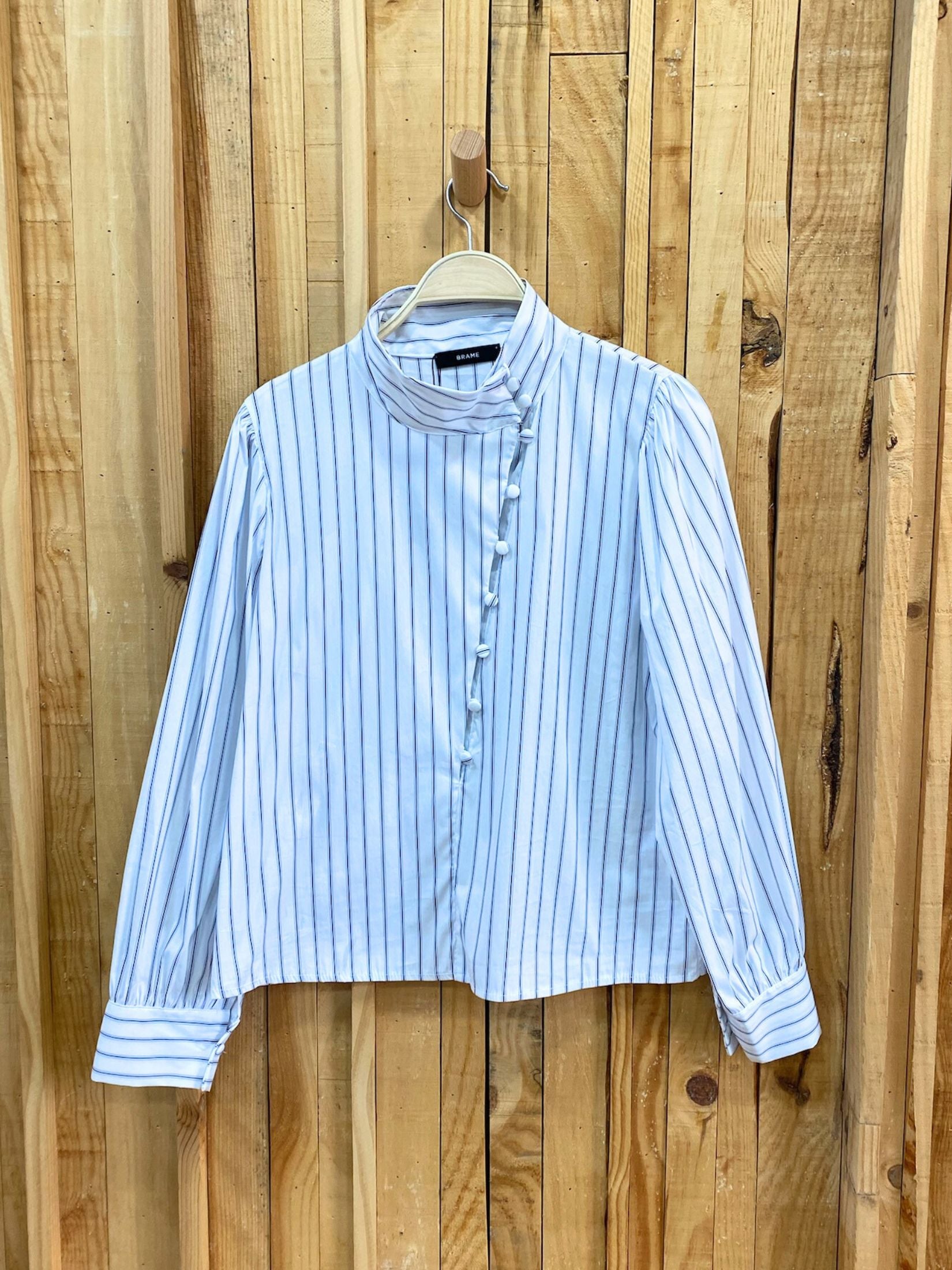 Camisa Rayas Botones Cruzados - Blanca