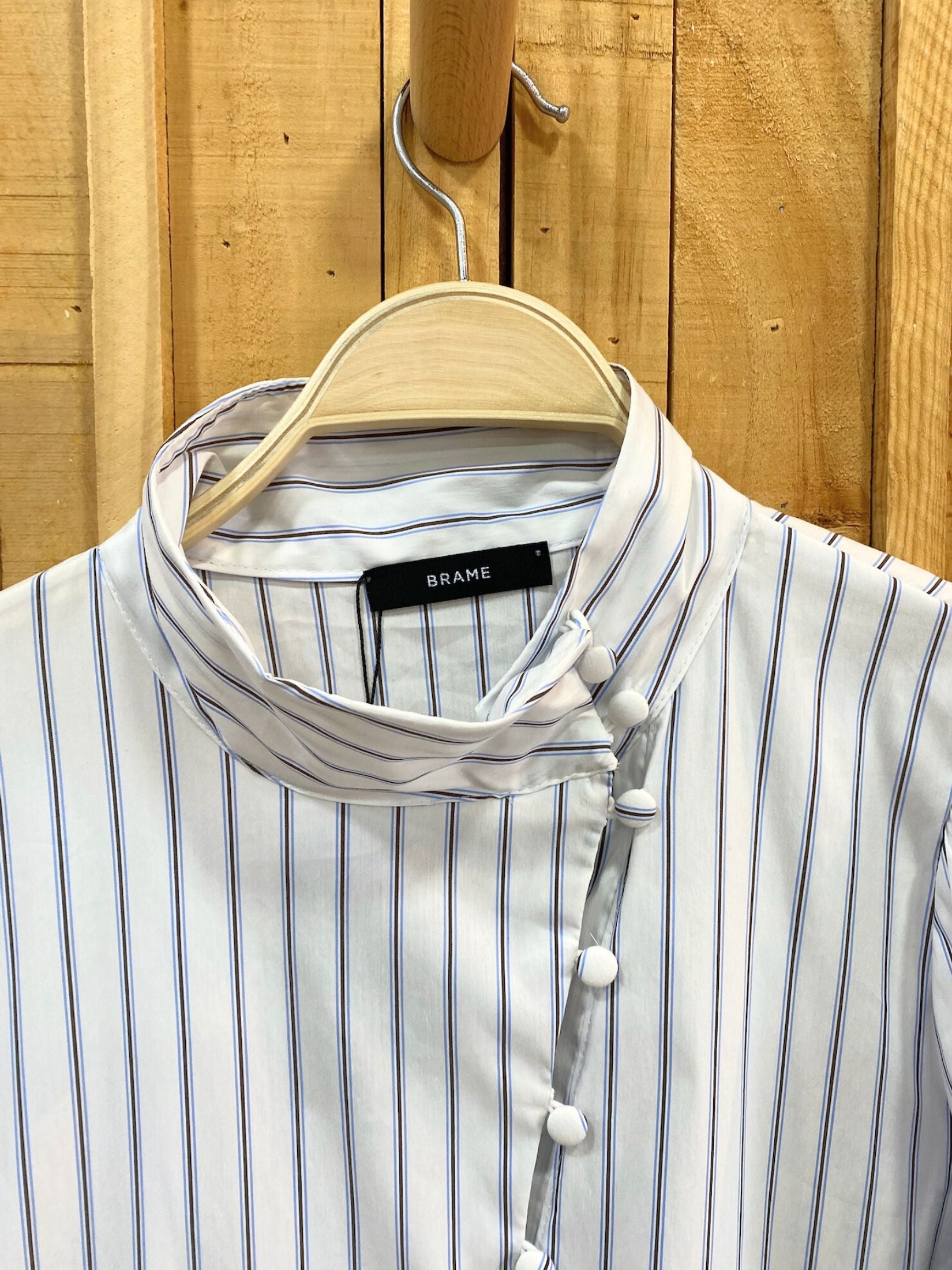 Camisa Rayas Botones Cruzados - Blanca