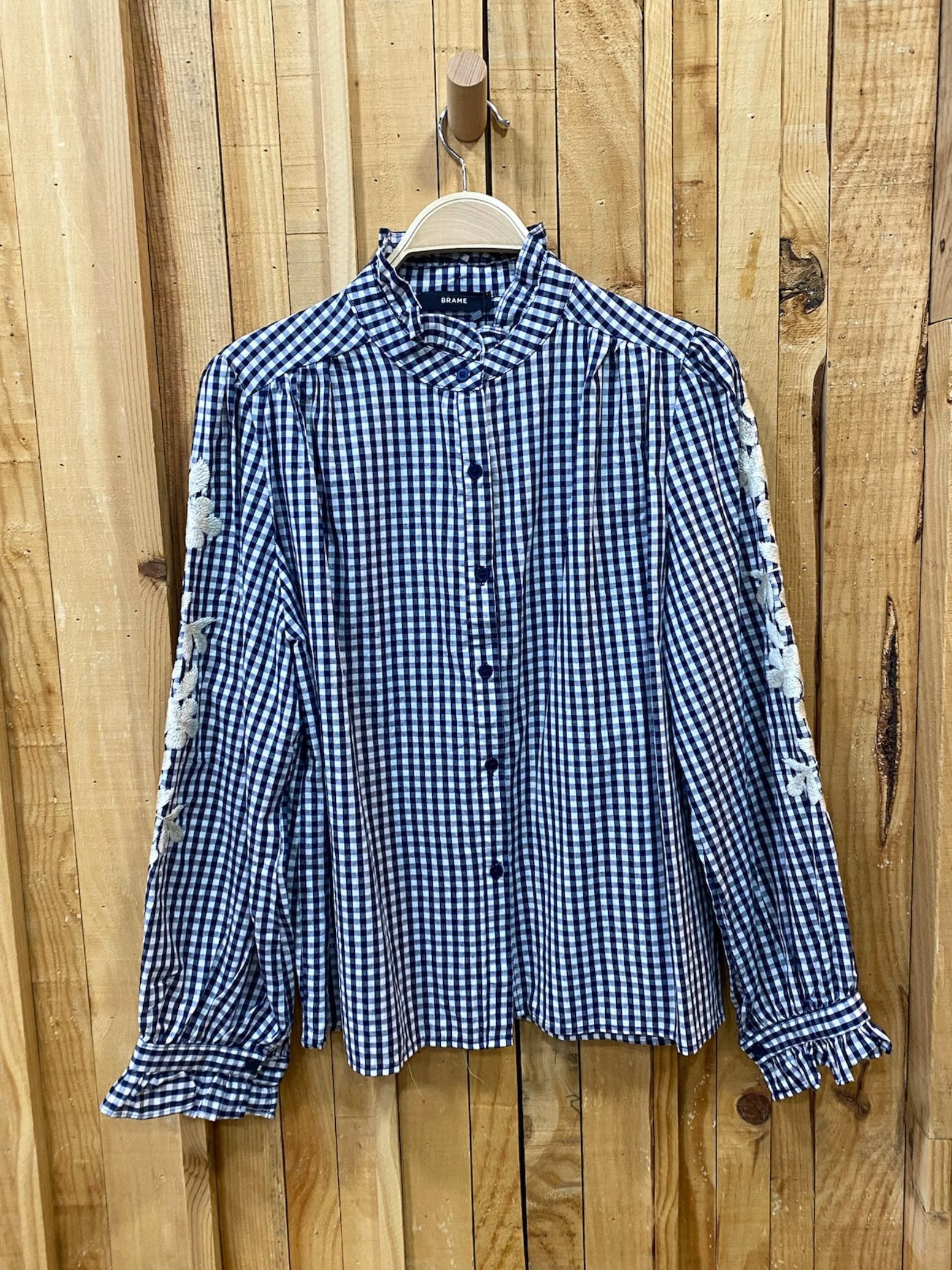 Camisa Vichy Mangas Bordada - Azul