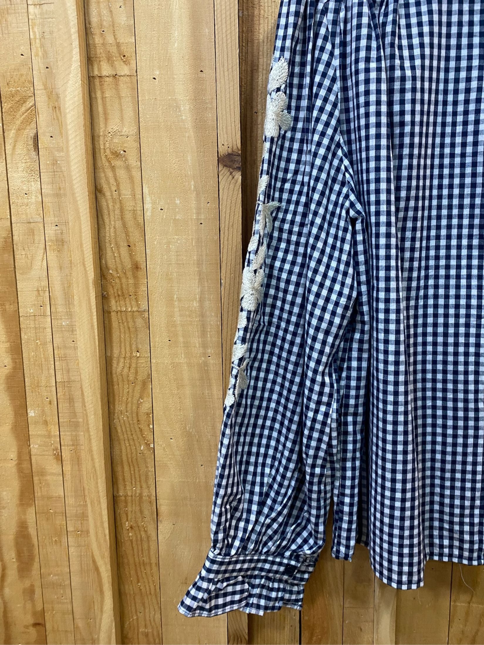 Camisa Vichy Mangas Bordada - Azul