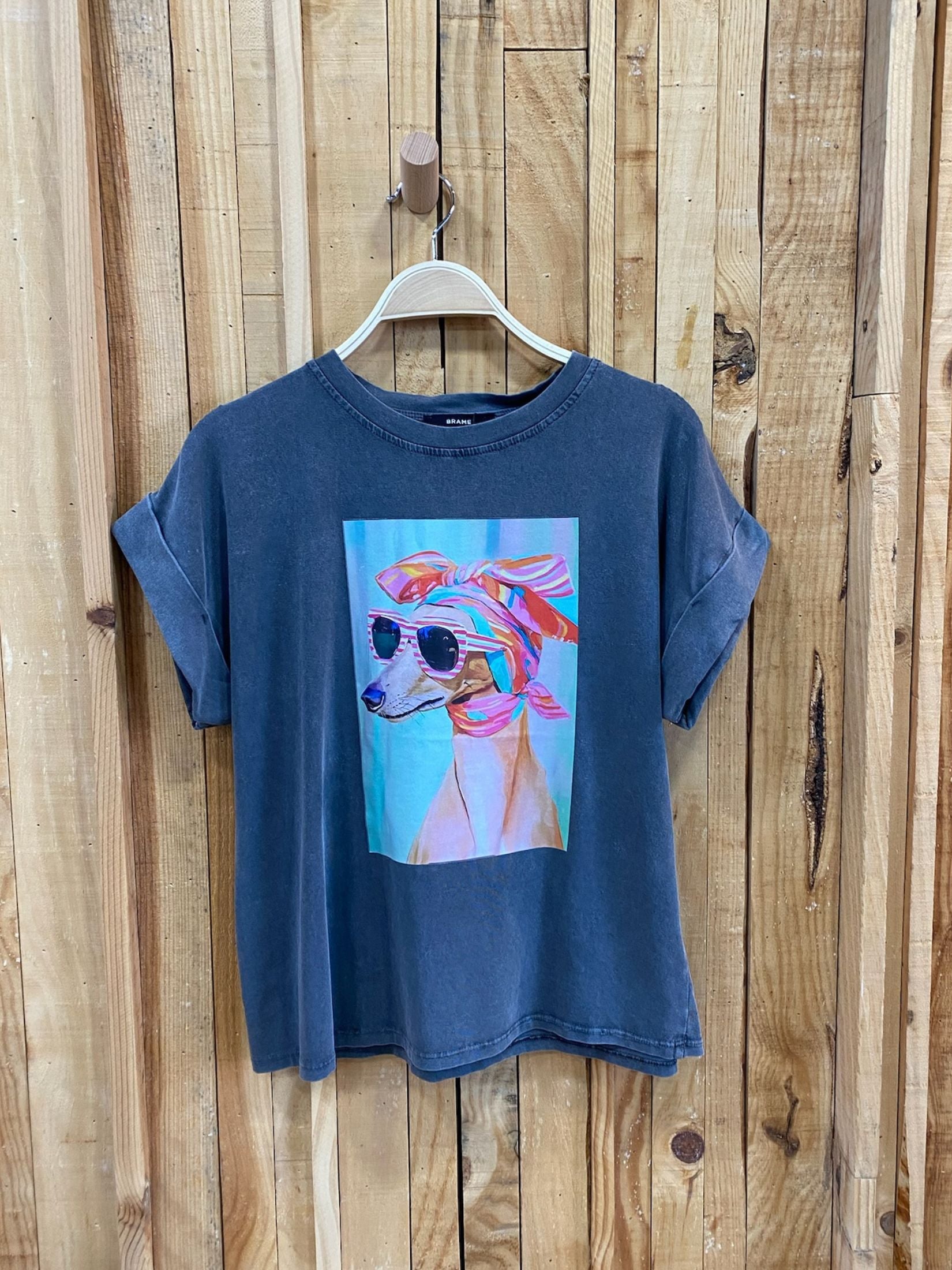 Camiseta Estampada Perro con Gafas - Gris