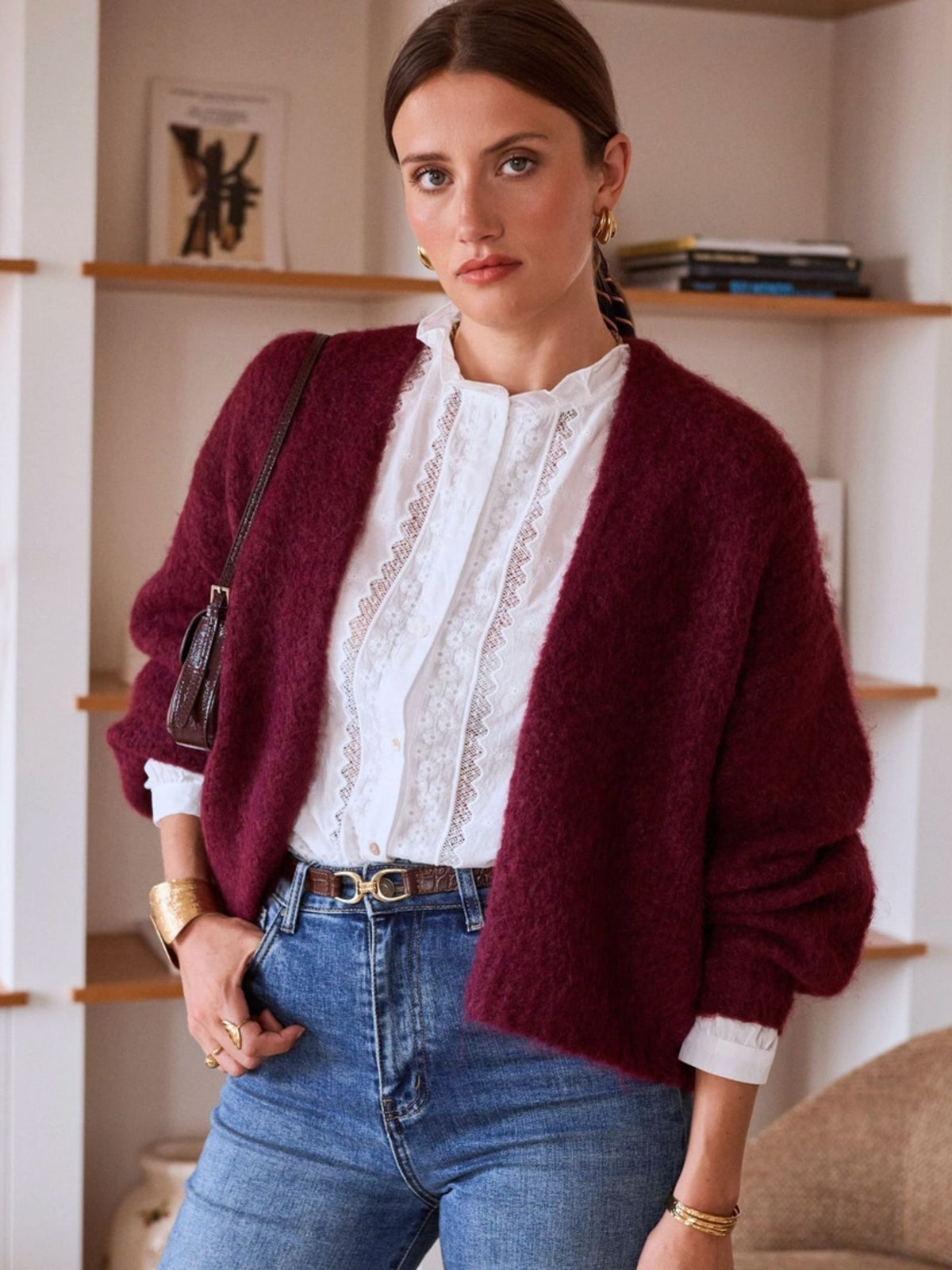 CARDIGAN CORTO LANA - BURDEOS