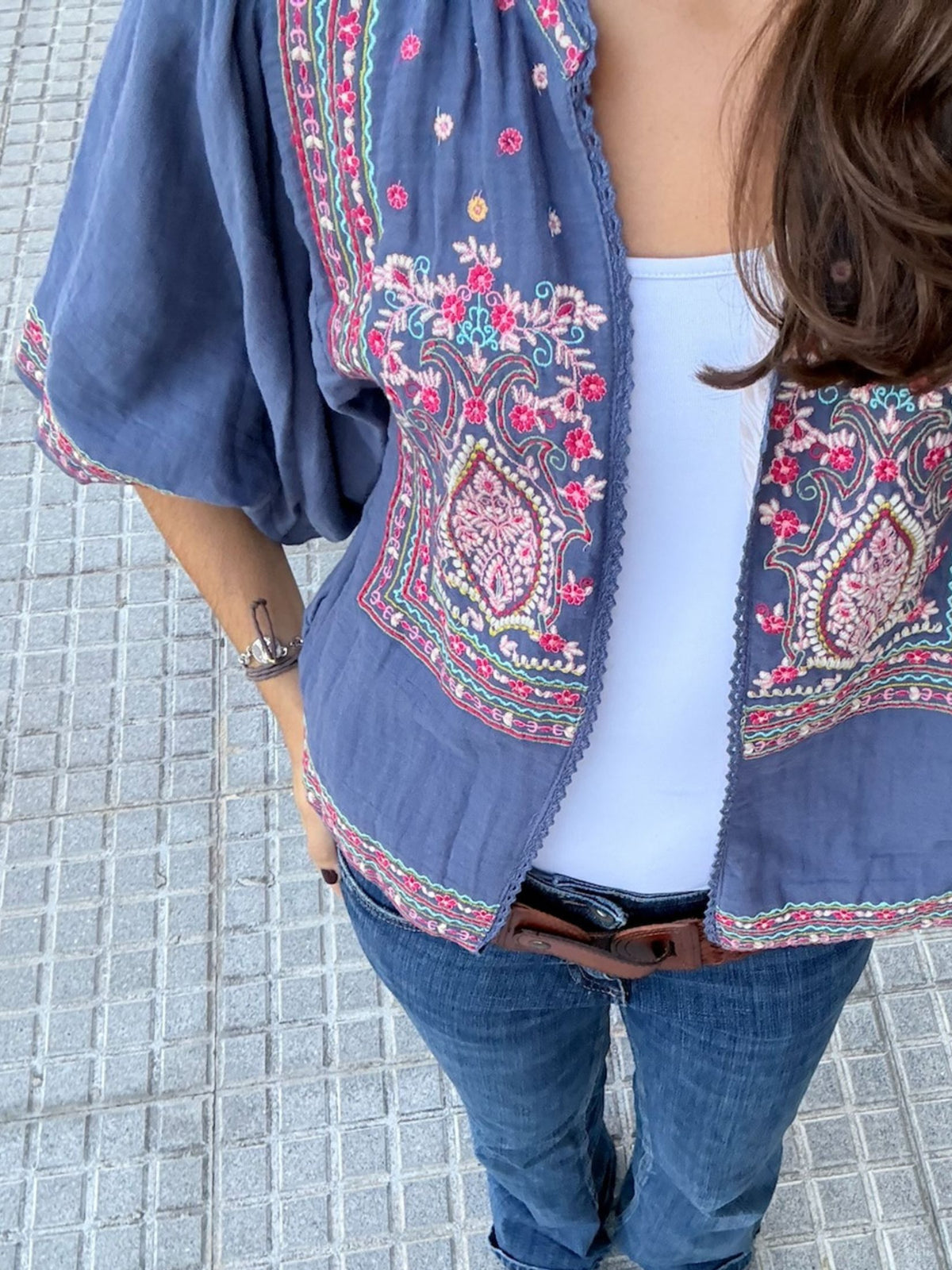 Chaqueta Bordada Boho - Blue Jean