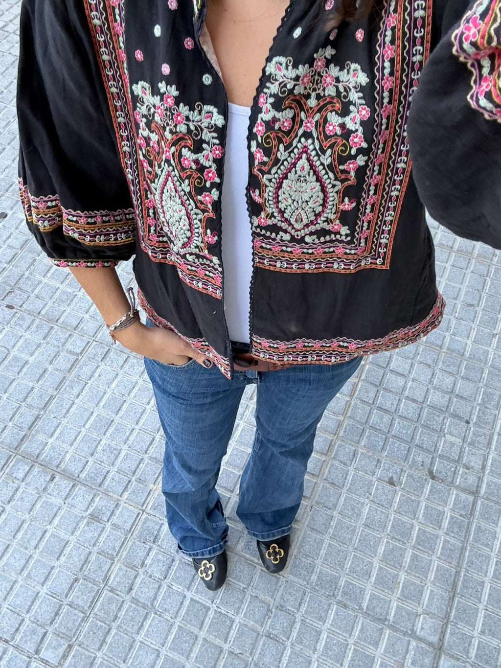 Chaqueta Bordada Boho - Negro