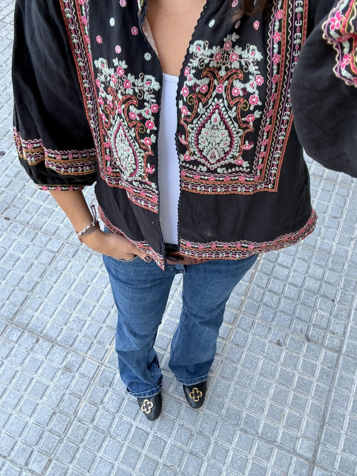 Chaqueta Bordada Boho - Negro