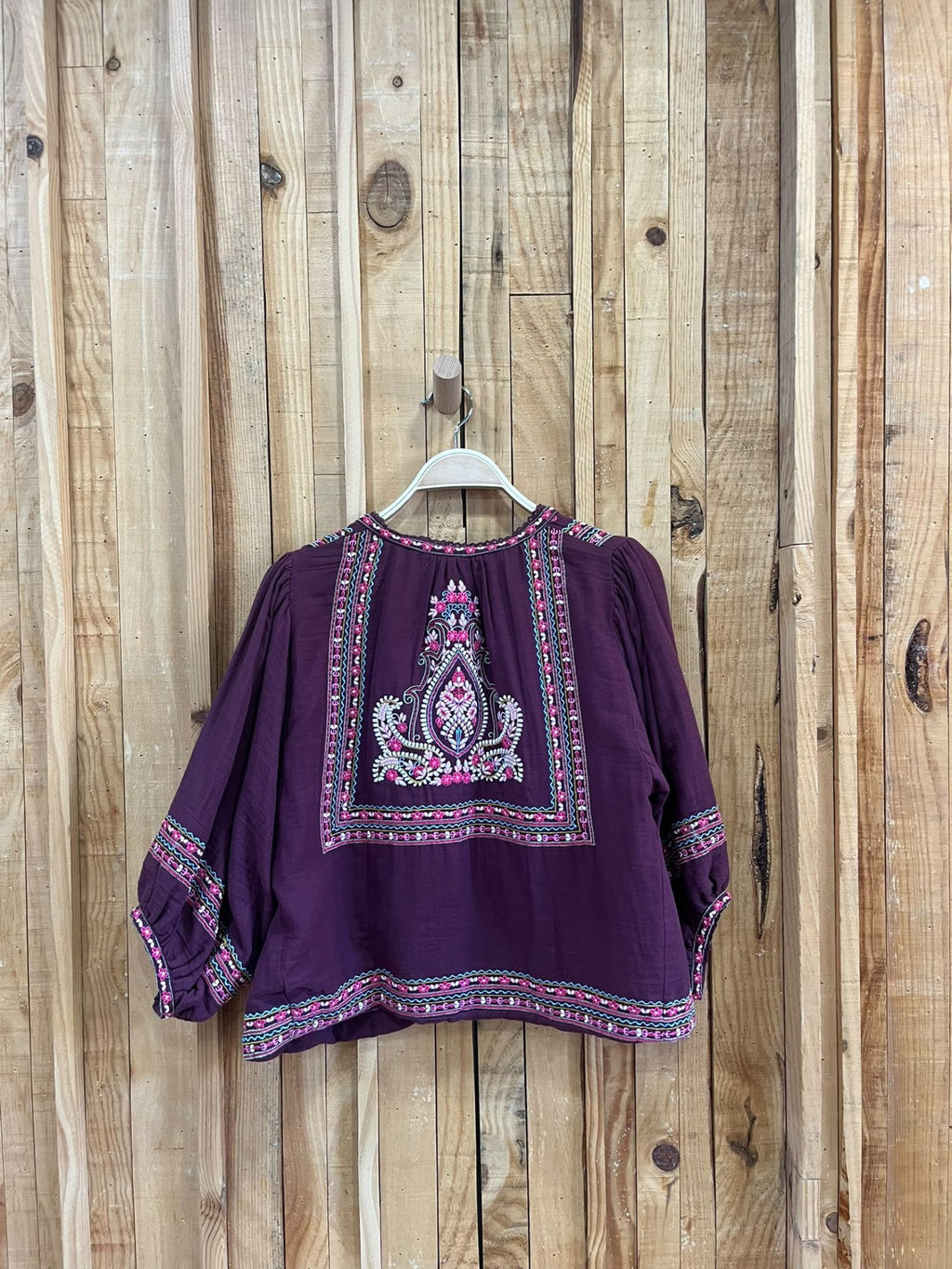 Chaqueta Bordada Boho - Burdeos