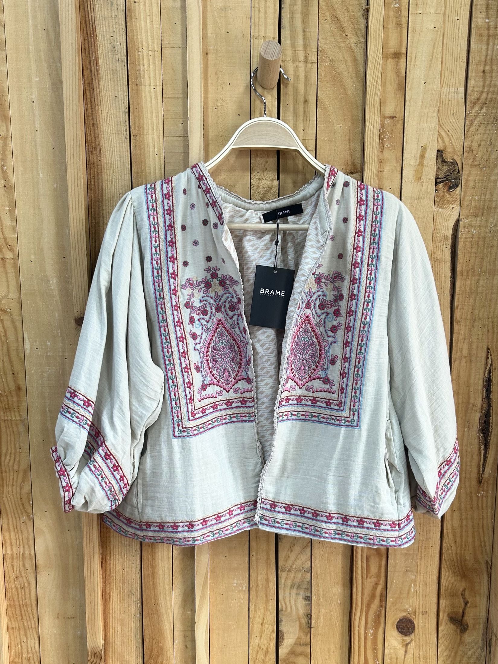 Chaqueta Bordada Boho - Beige Claro