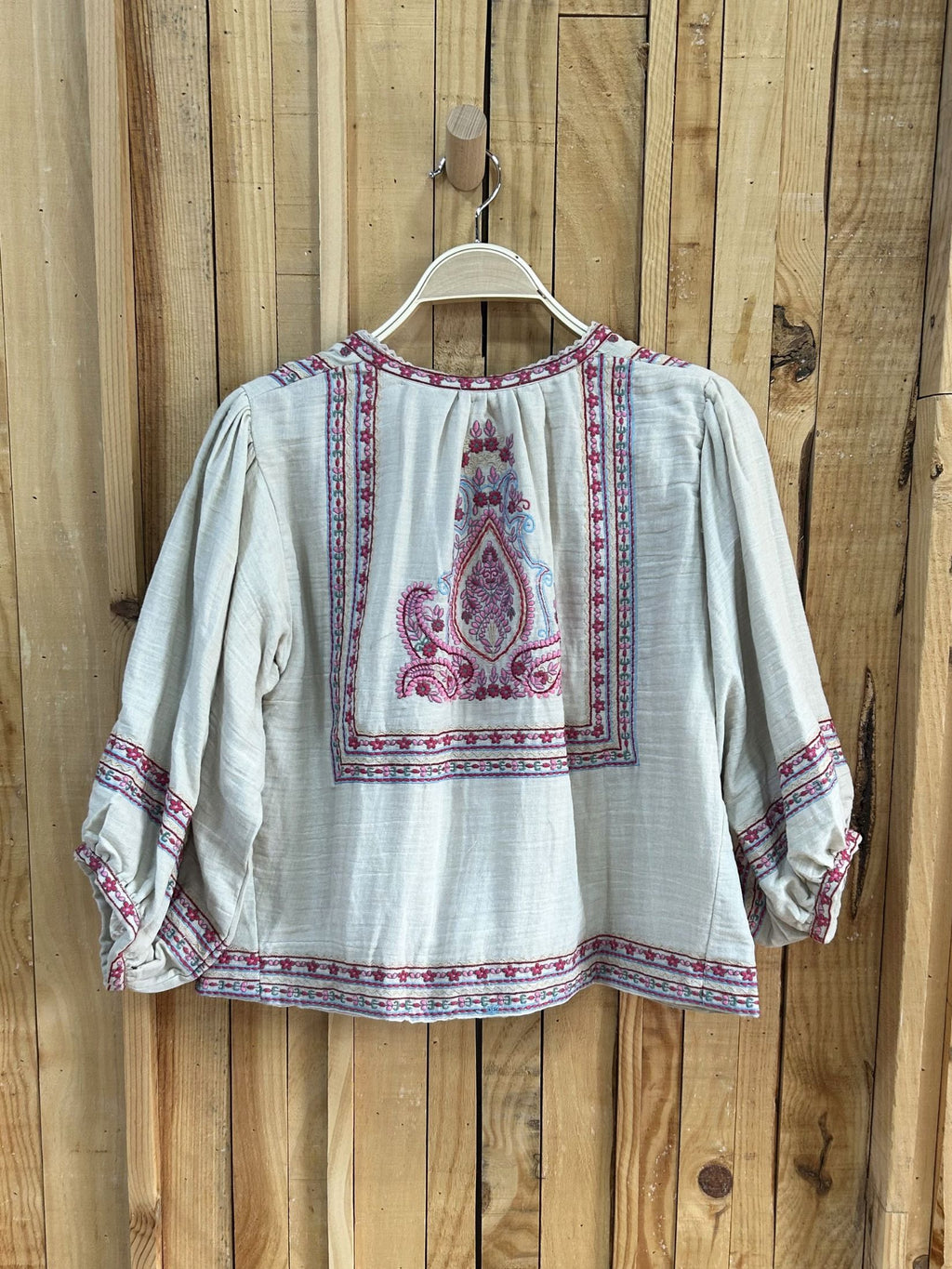 Chaqueta Bordada Boho - Beige Claro