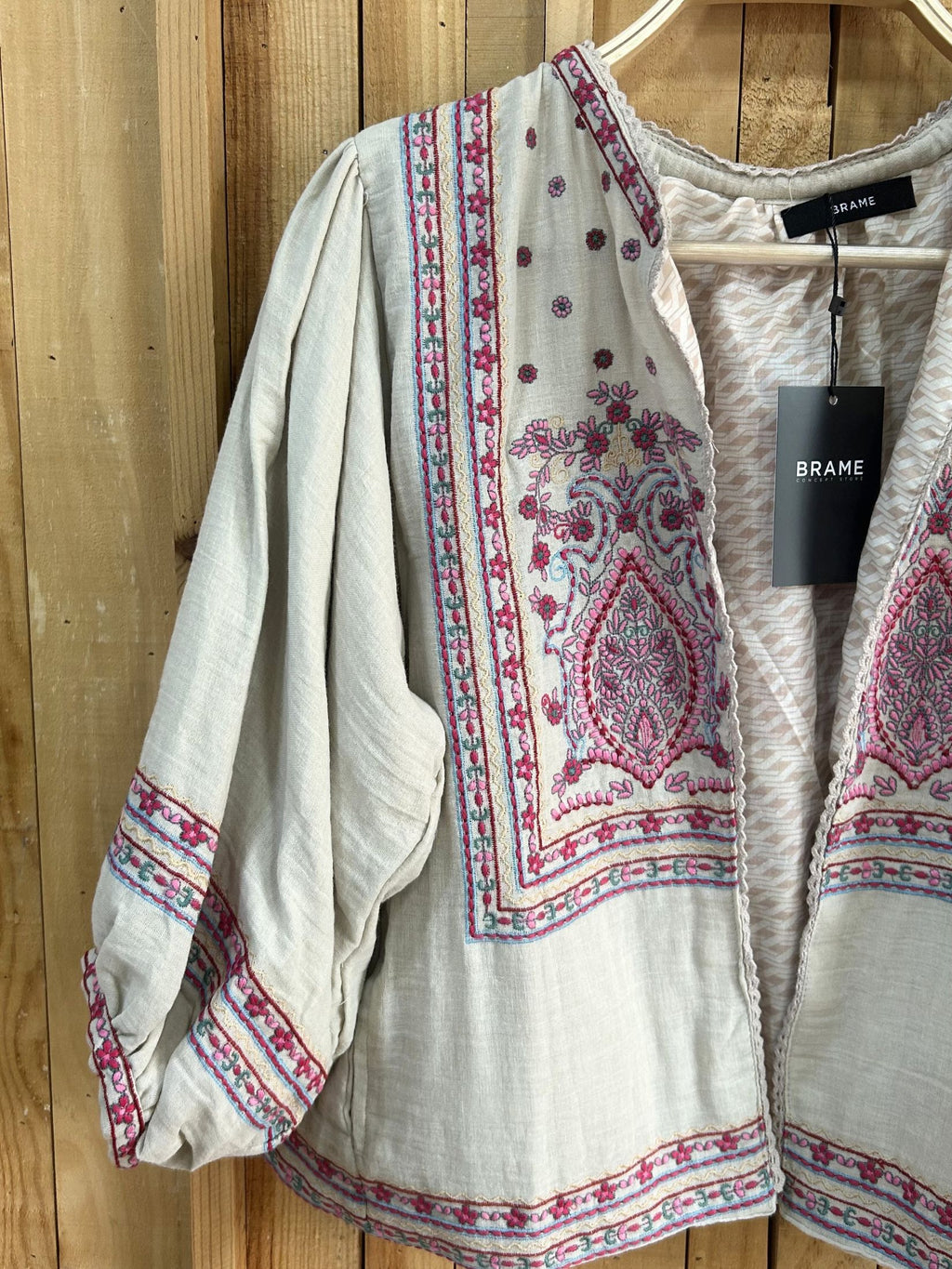 Chaqueta Bordada Boho - Beige Claro
