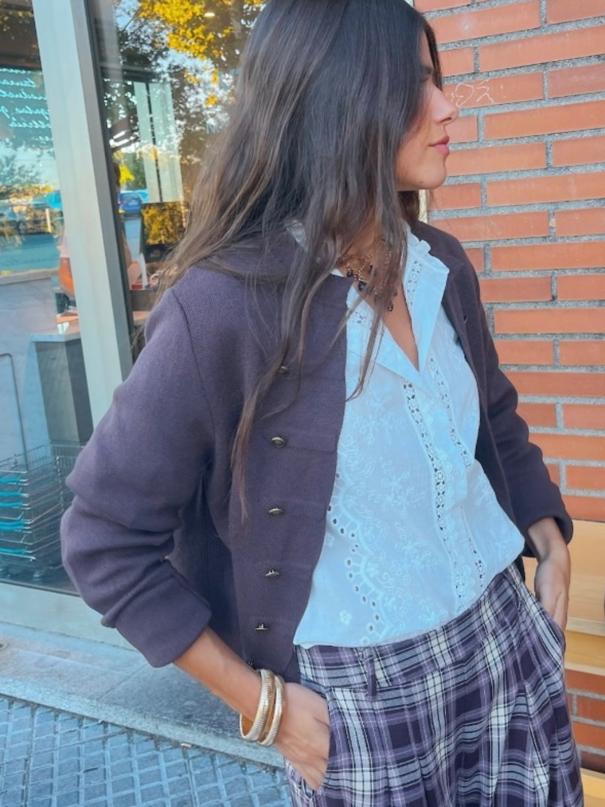 CHAQUETA PUNTO TRABILLAS - BERENJENA