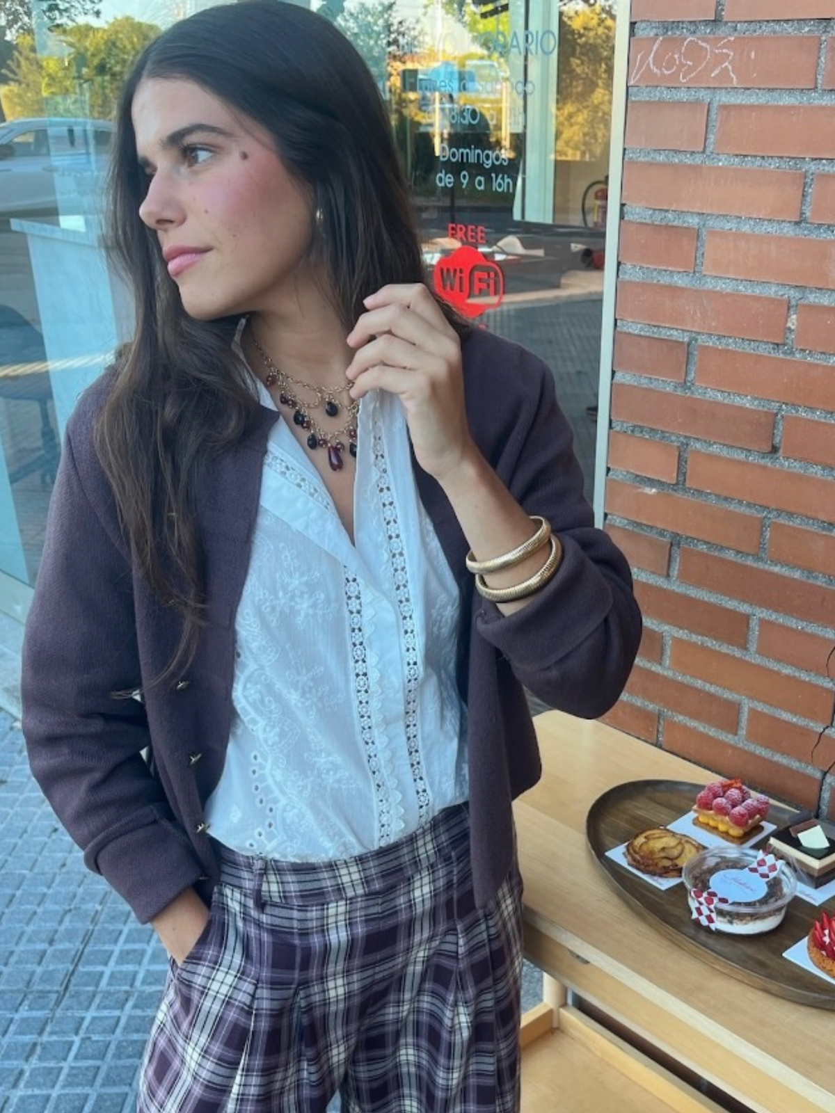 CHAQUETA PUNTO TRABILLAS - BERENJENA