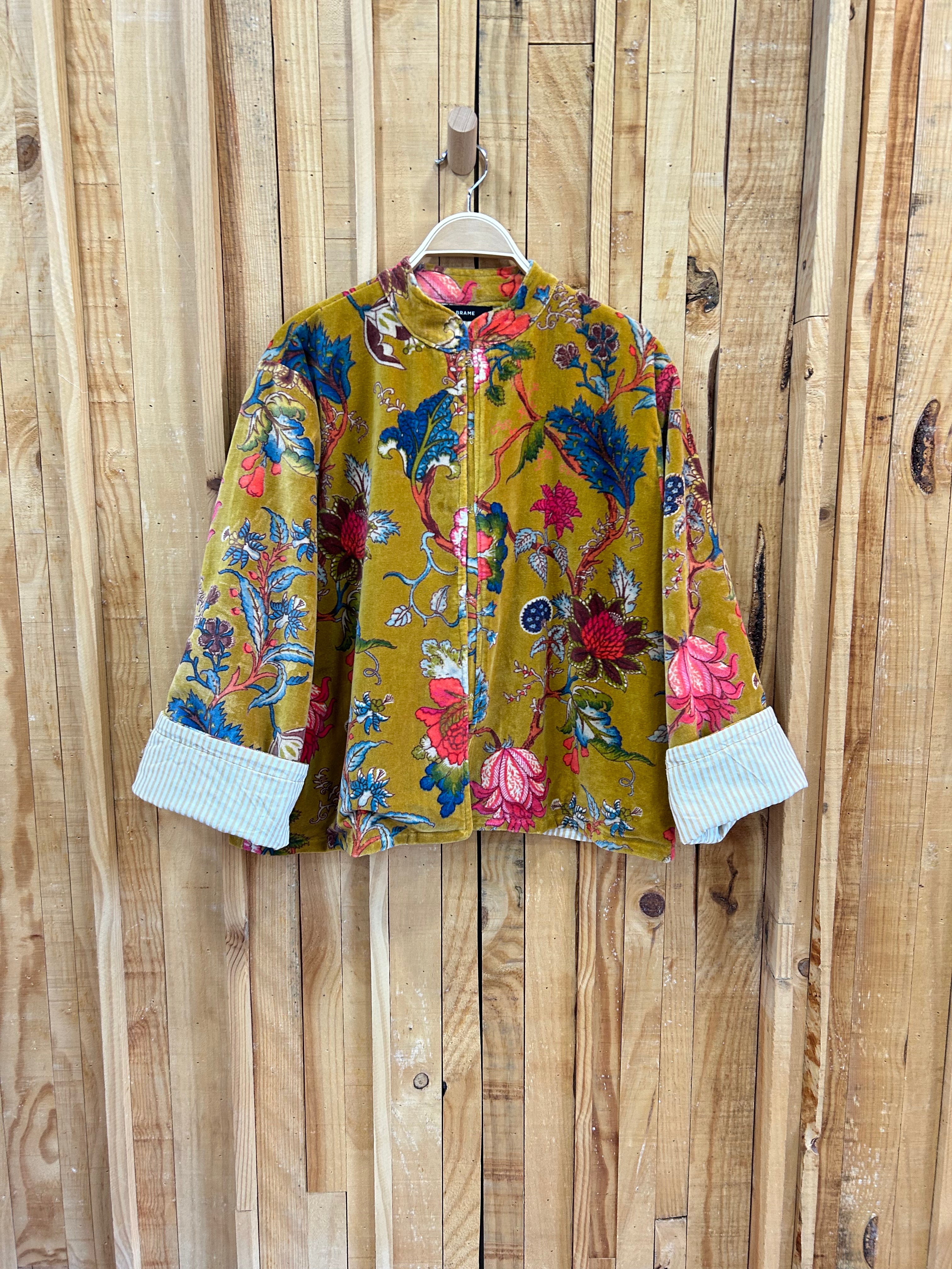 Chaqueta Cuello Mao Terciopelo Floral - Mostaza