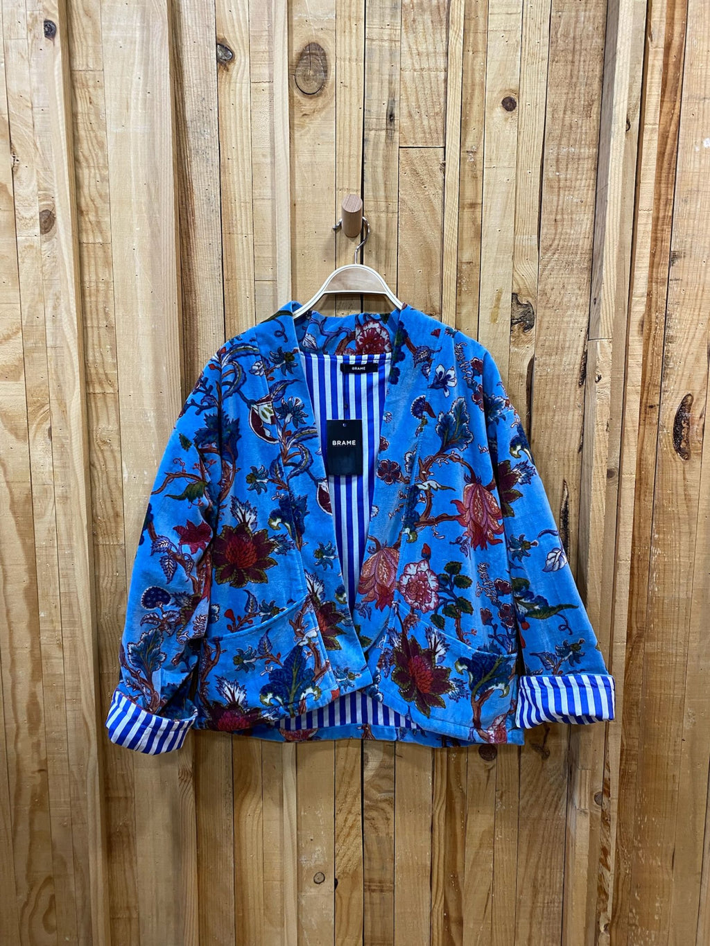 Chaqueta Kimono Terciopelo Estampado Flores - Azulon