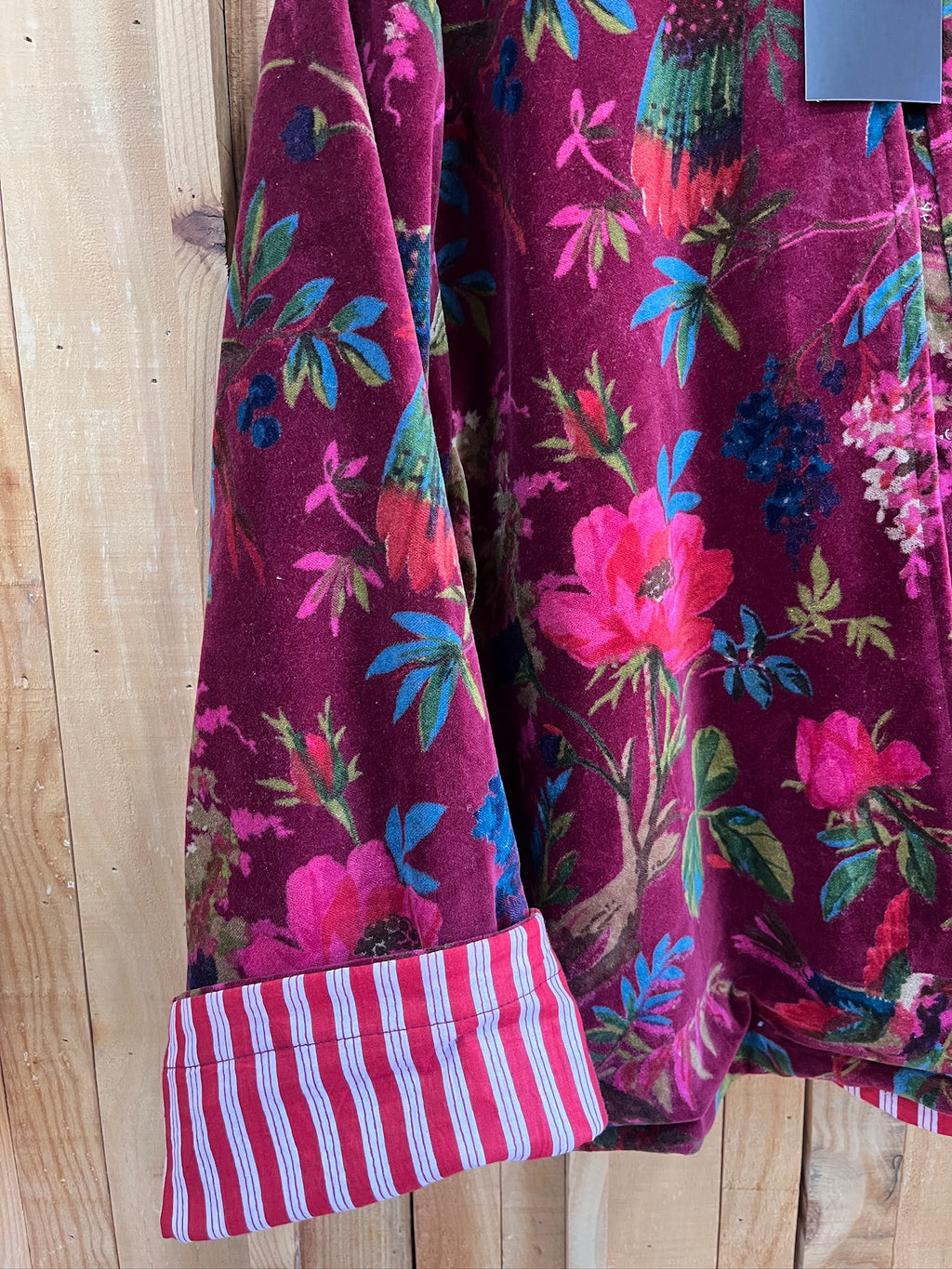Chaqueta Cuello Mao Terciopelo Floral - Burdeos