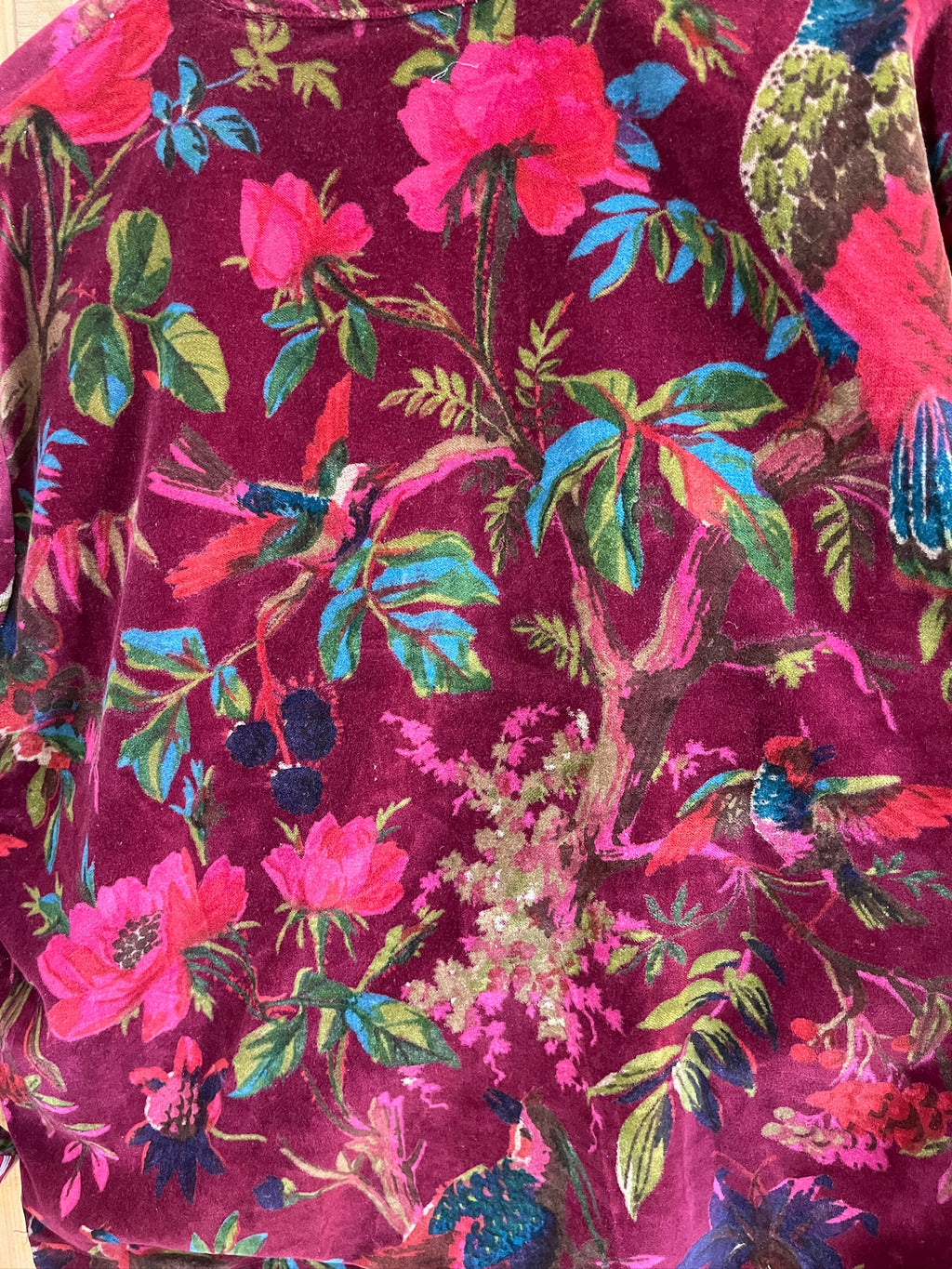 Chaqueta Cuello Mao Terciopelo Floral - Burdeos