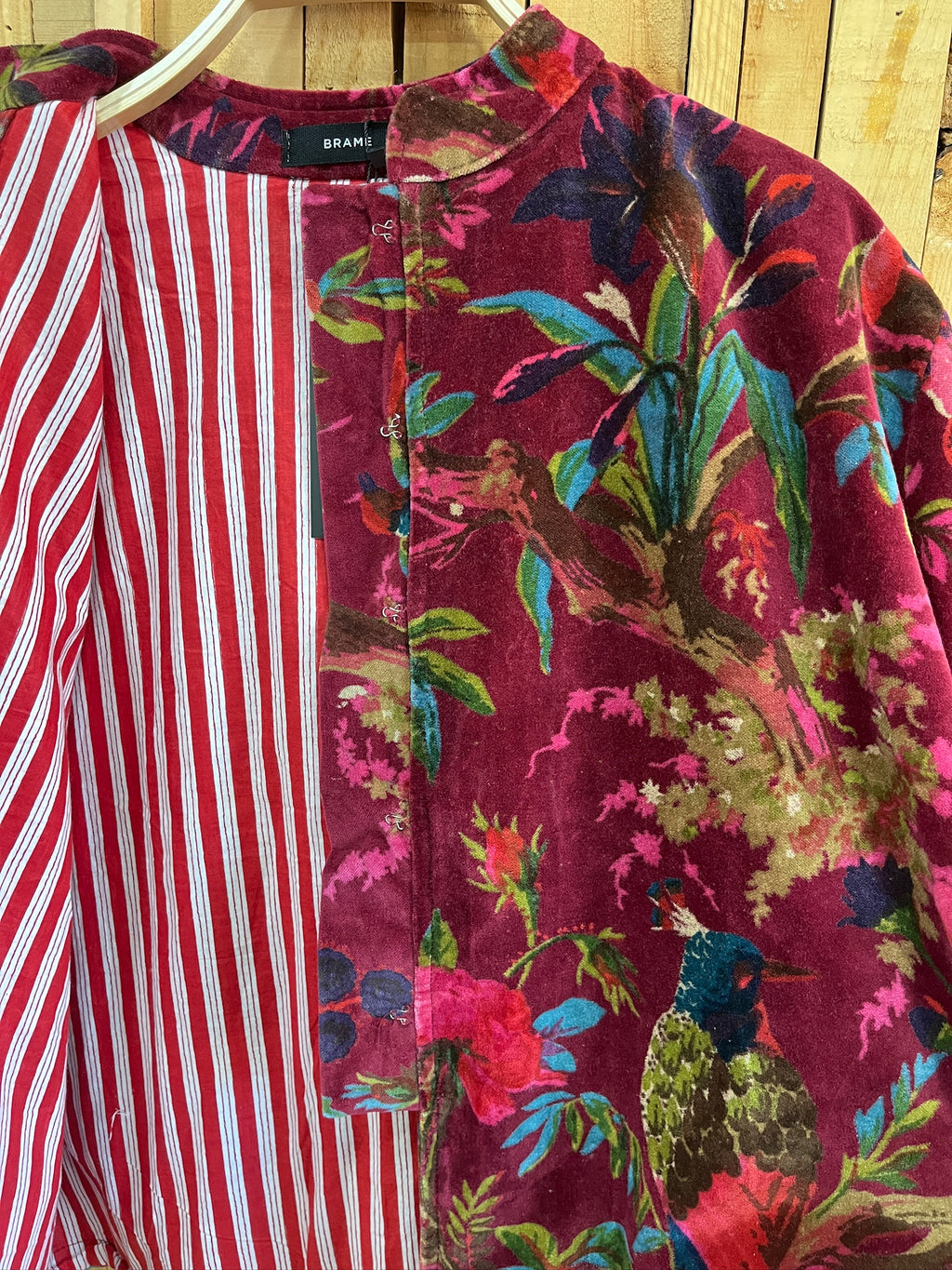 Chaqueta Cuello Mao Terciopelo Floral - Burdeos