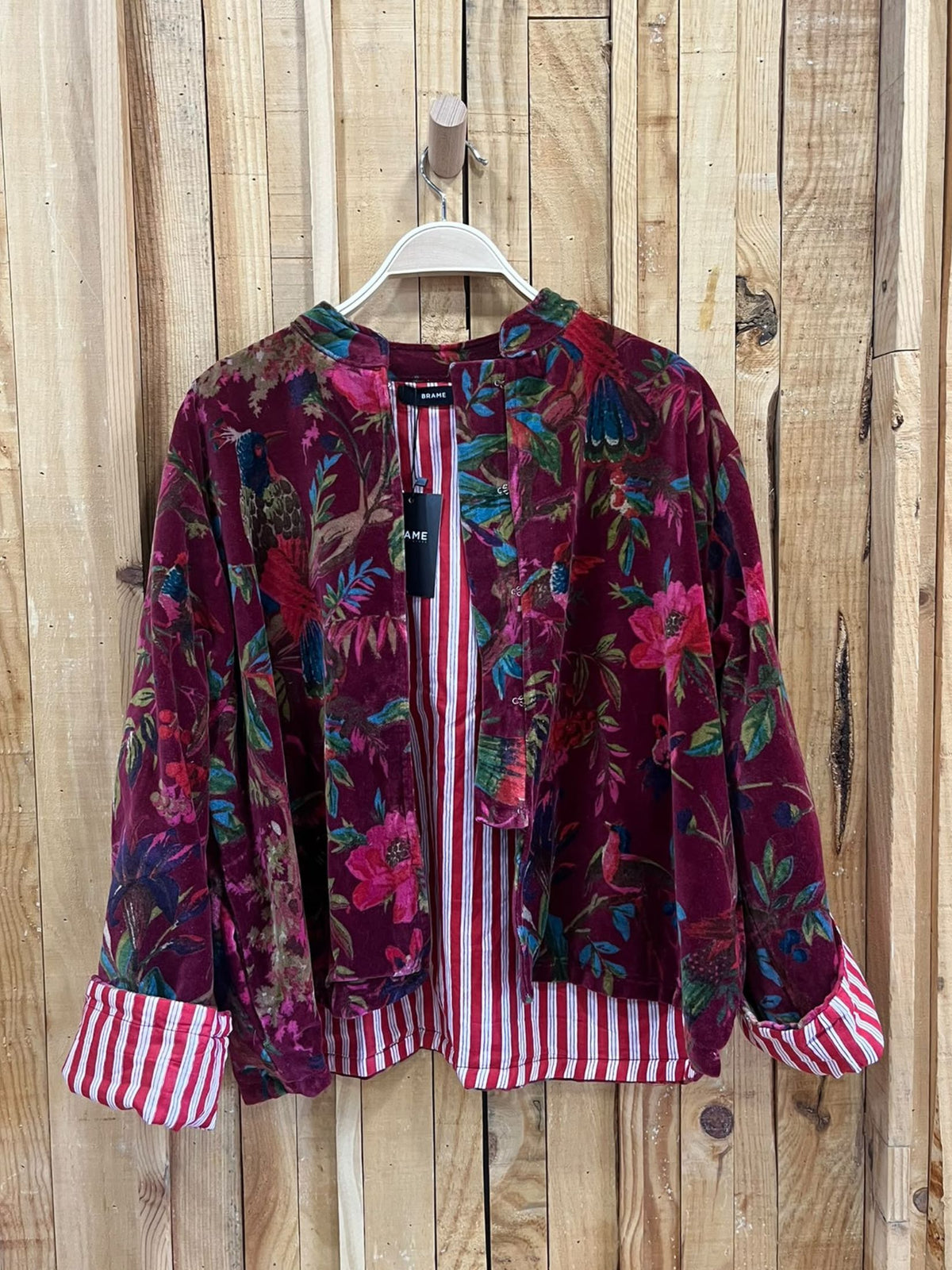Chaqueta Cuello Mao Terciopelo Floral - Burdeos