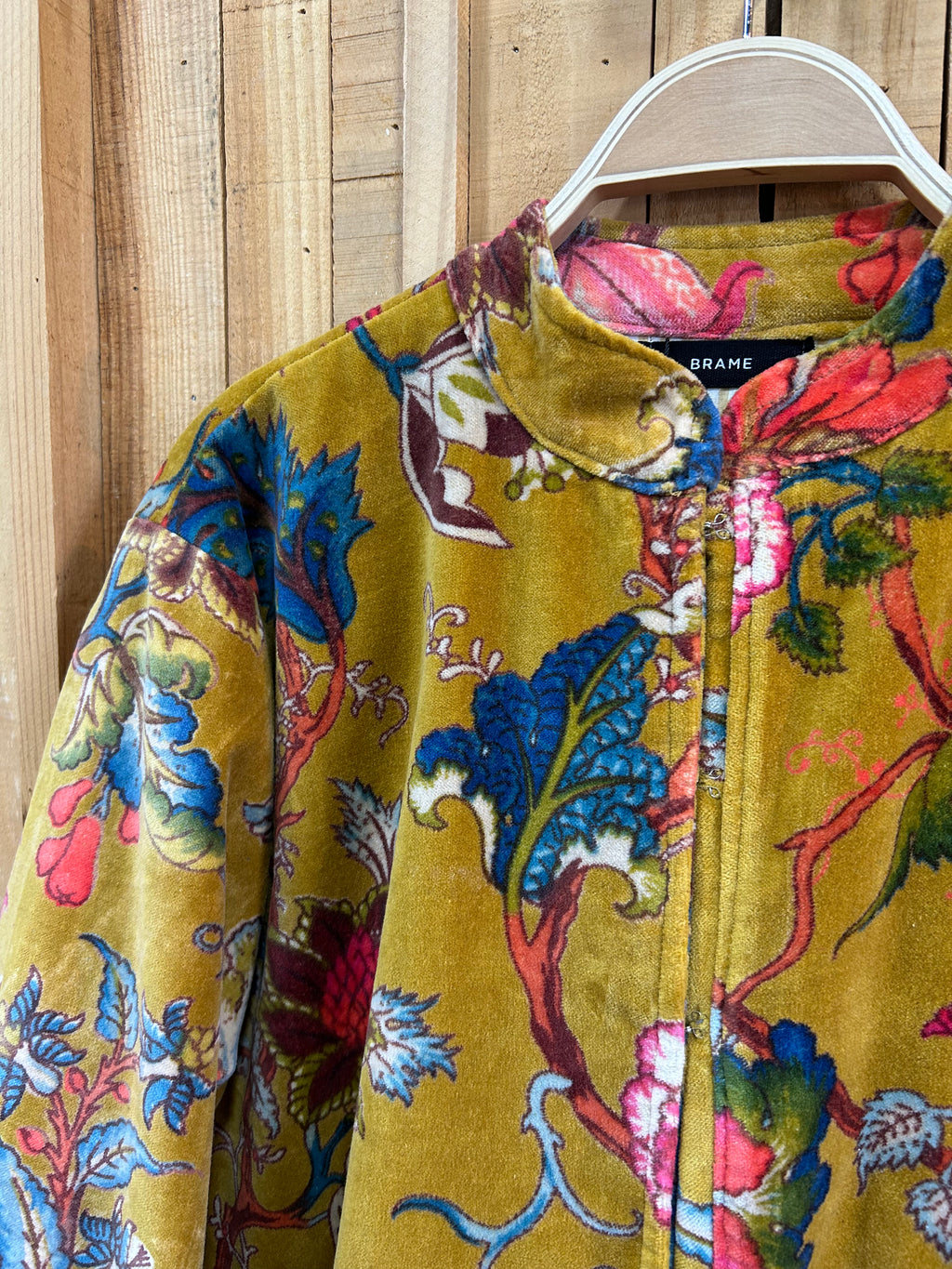 Chaqueta Cuello Mao Terciopelo Floral - Mostaza