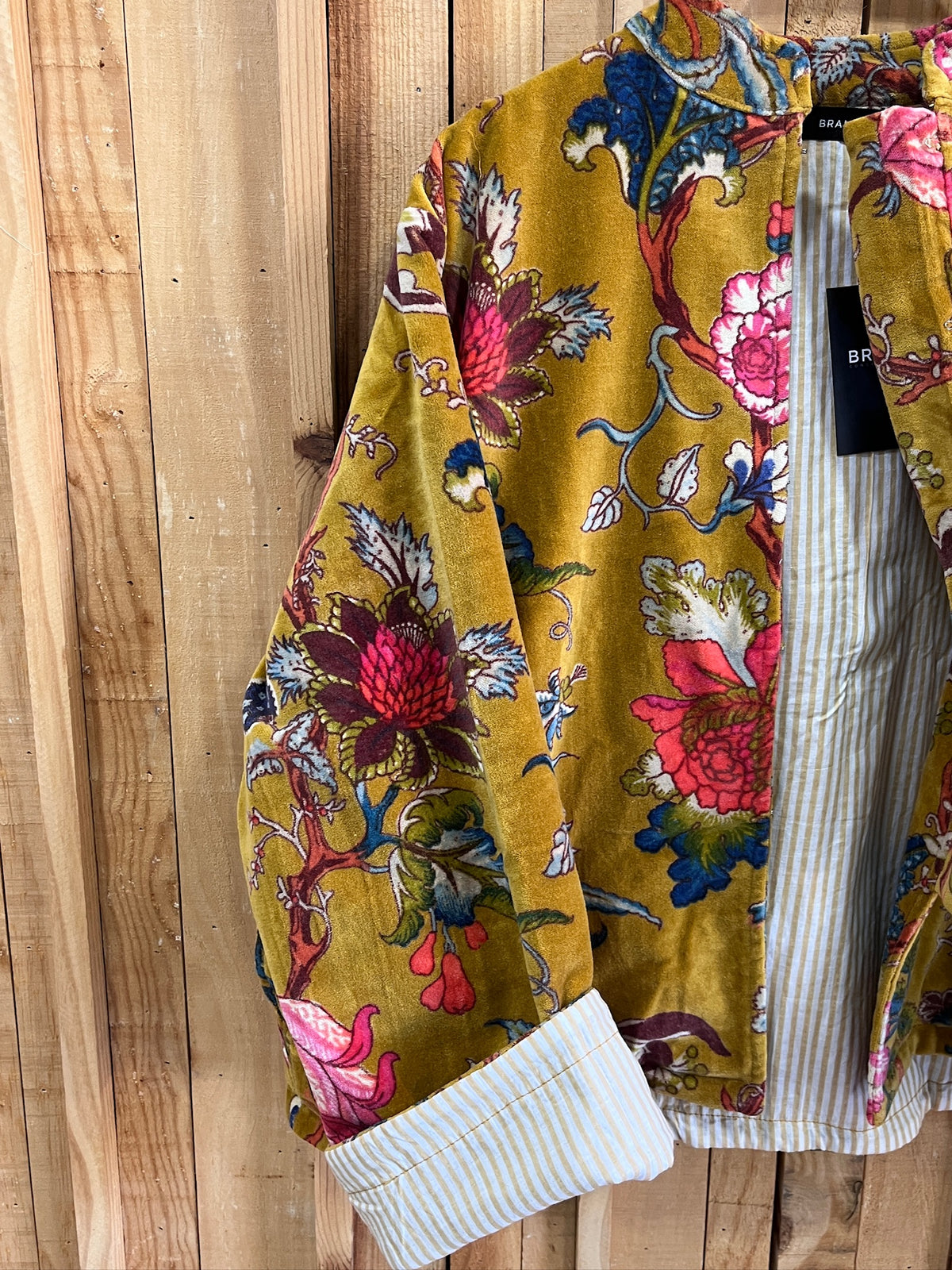 Chaqueta Cuello Mao Terciopelo Floral - Mostaza