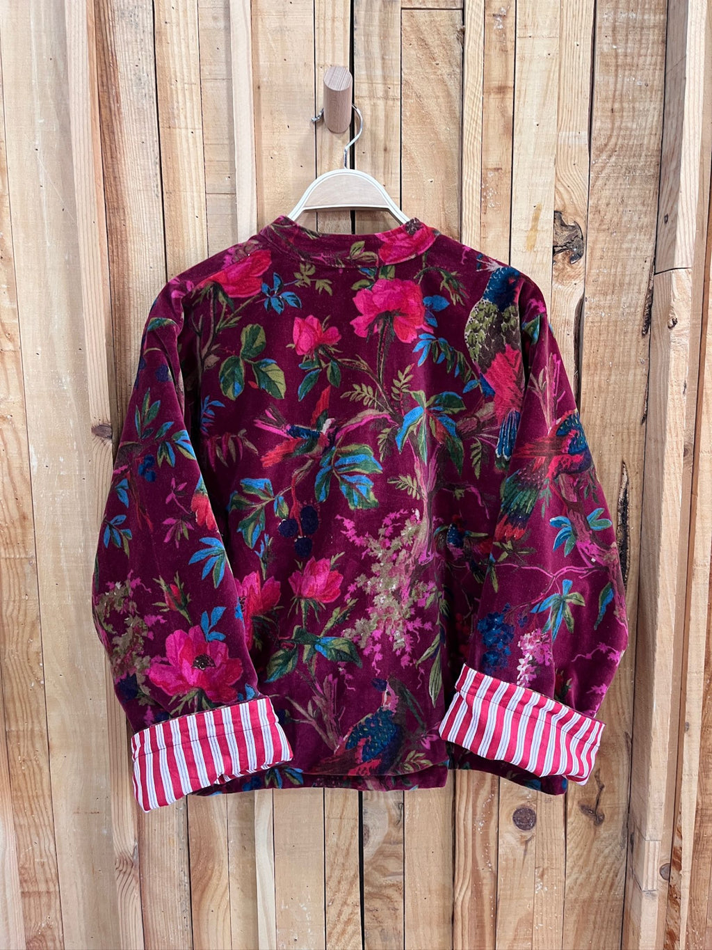 Chaqueta Cuello Mao Terciopelo Floral - Burdeos