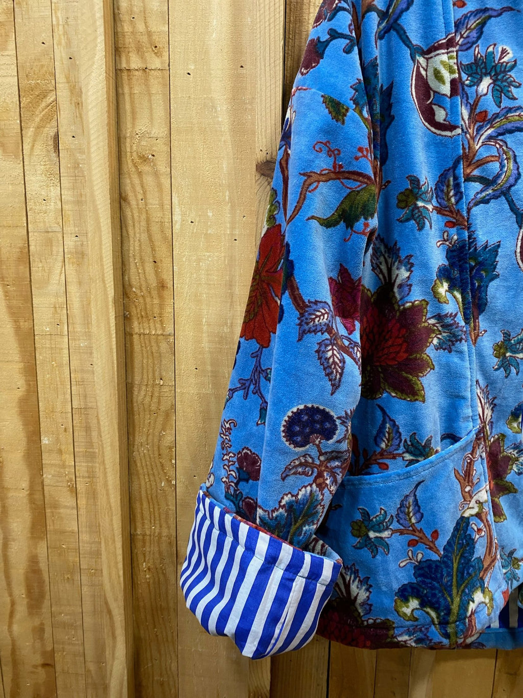 Chaqueta Kimono Terciopelo Estampado Flores - Azulon