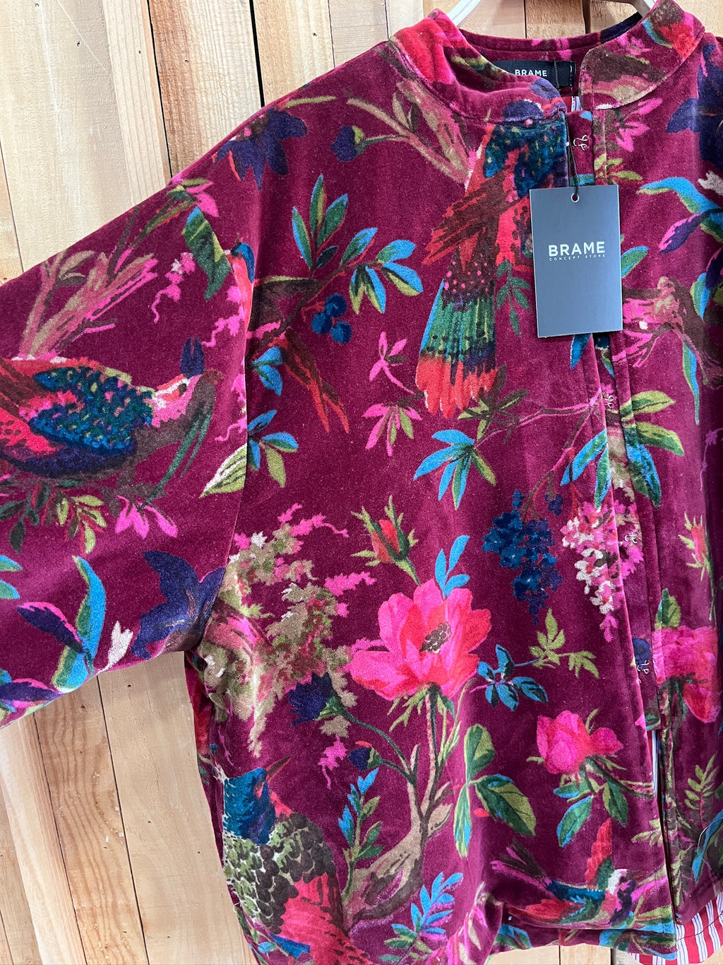 Chaqueta Cuello Mao Terciopelo Floral - Burdeos