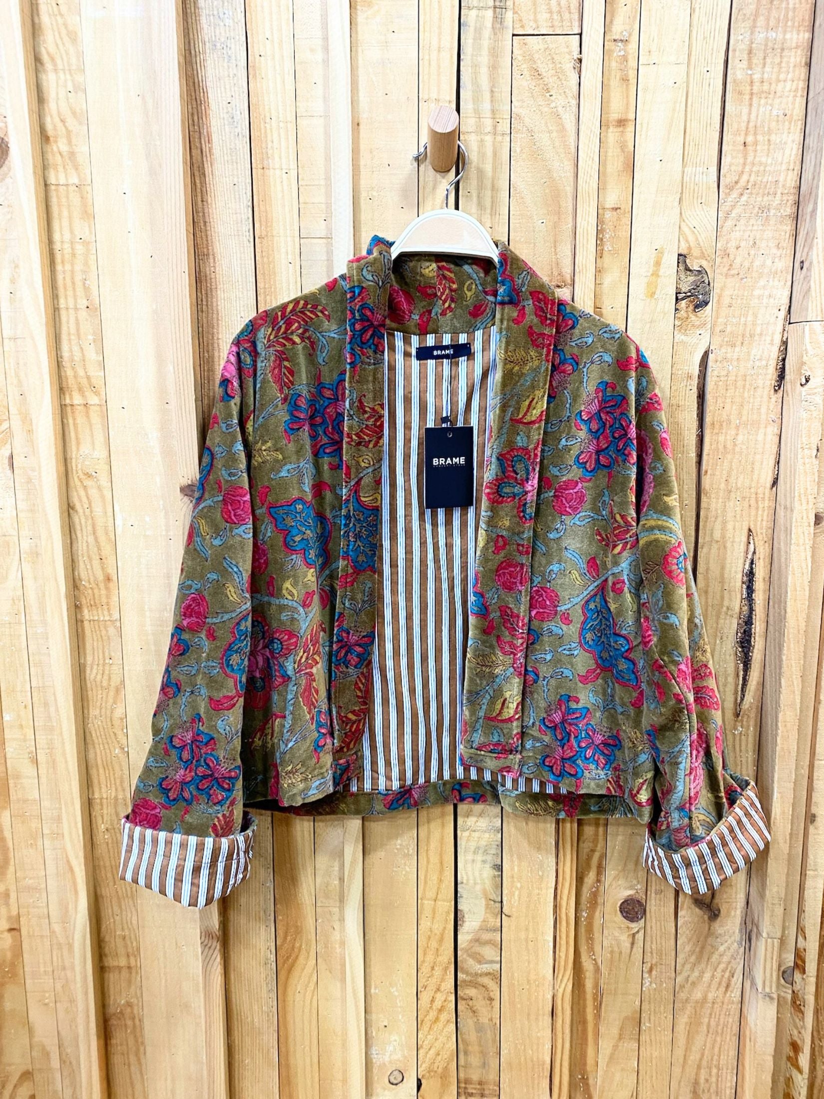 Chaqueta Corta Terciopelo Floral - Marron