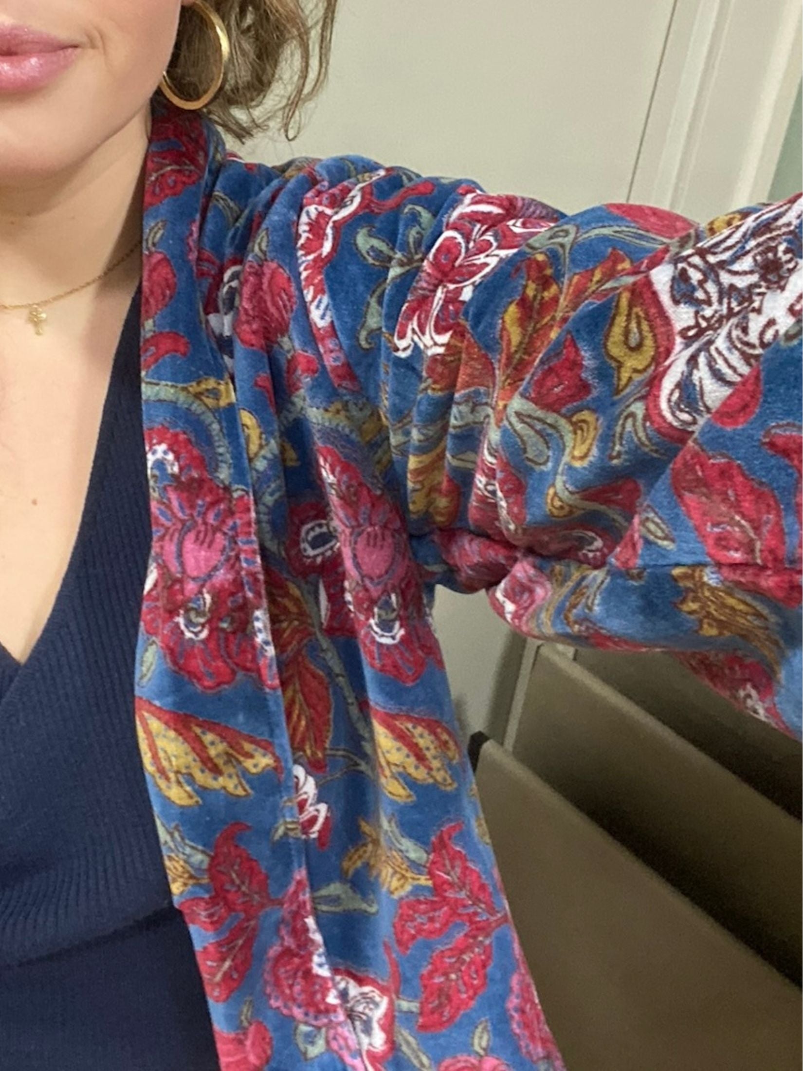 Chaqueta Corta Terciopelo Floral - Azul y Granate